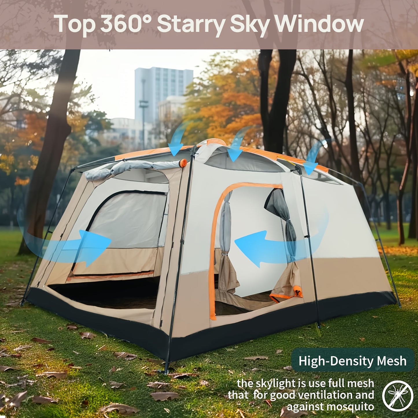 Ezify Waterproof Family Camping Tent - Spacious 2-Room, Double-Deck Design for 4-6 People, Durable & Rainproof with Zip Closure, Perfect for Outdoor Adventures
