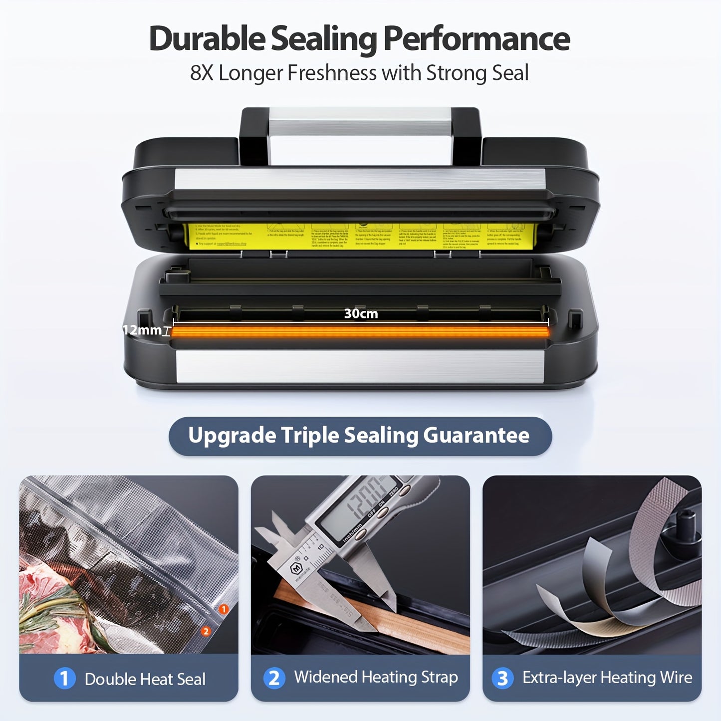 Beelicious Pro Automatic Vacuum Sealer Machine with 10 Modes | 95KPA Dual Pump & Double Seal Technology | Dry/Moist Food Preserving System | Bonus Accessory Hose + Roll-Packed Bags (Upgraded User Experience Design)