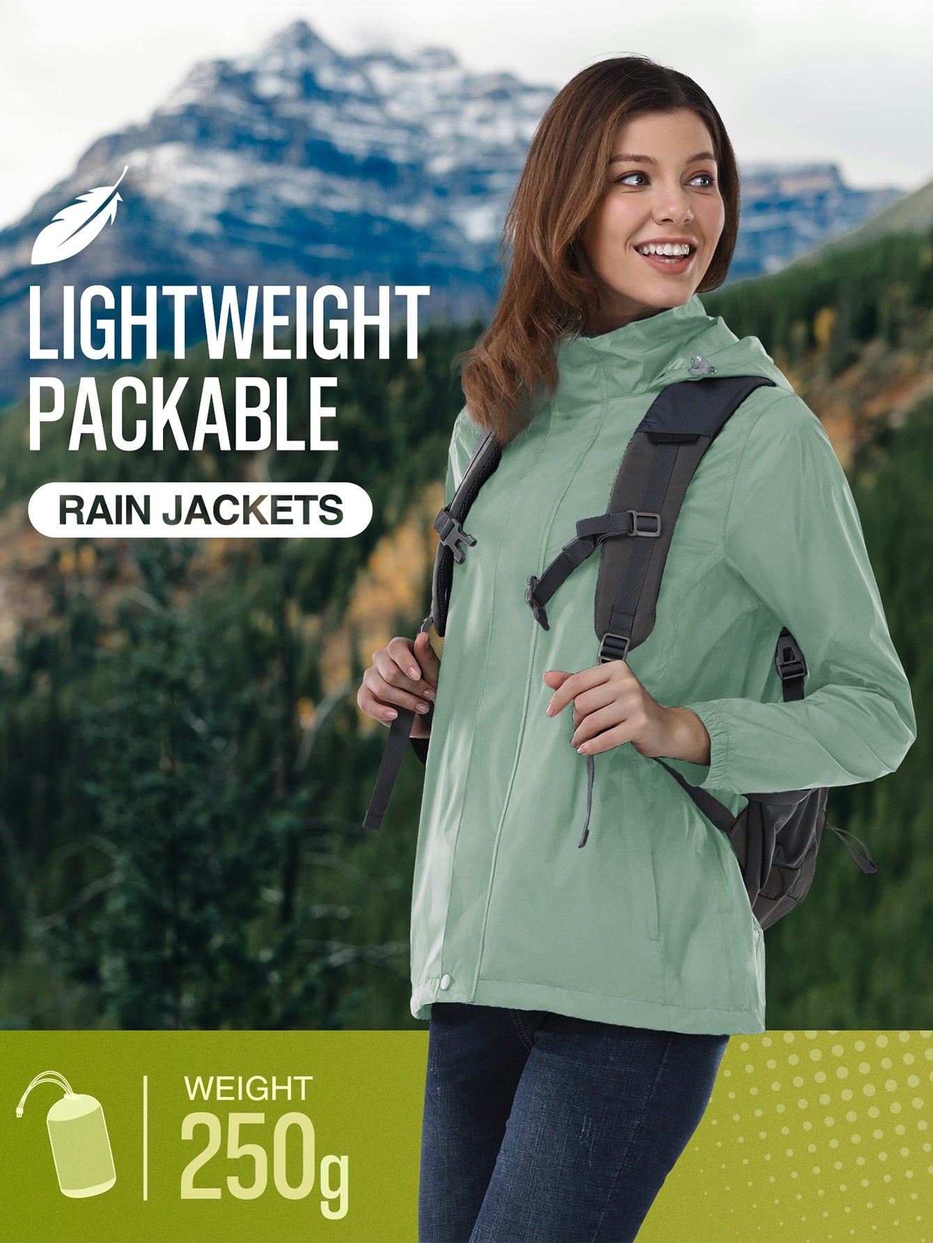 33000ft Women's Lightweight Packable Rain Jacket with Hood for Golf Hiking Travel Windbreaker