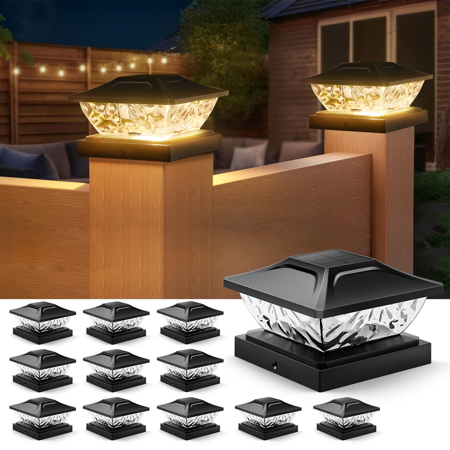 Solar Powered Post Cap Lights Energy Efficient Plastic Fixture Semi Flush Mount with Light Sensor 800mAh Nickel Battery for 4x4 to 5x5 Posts
