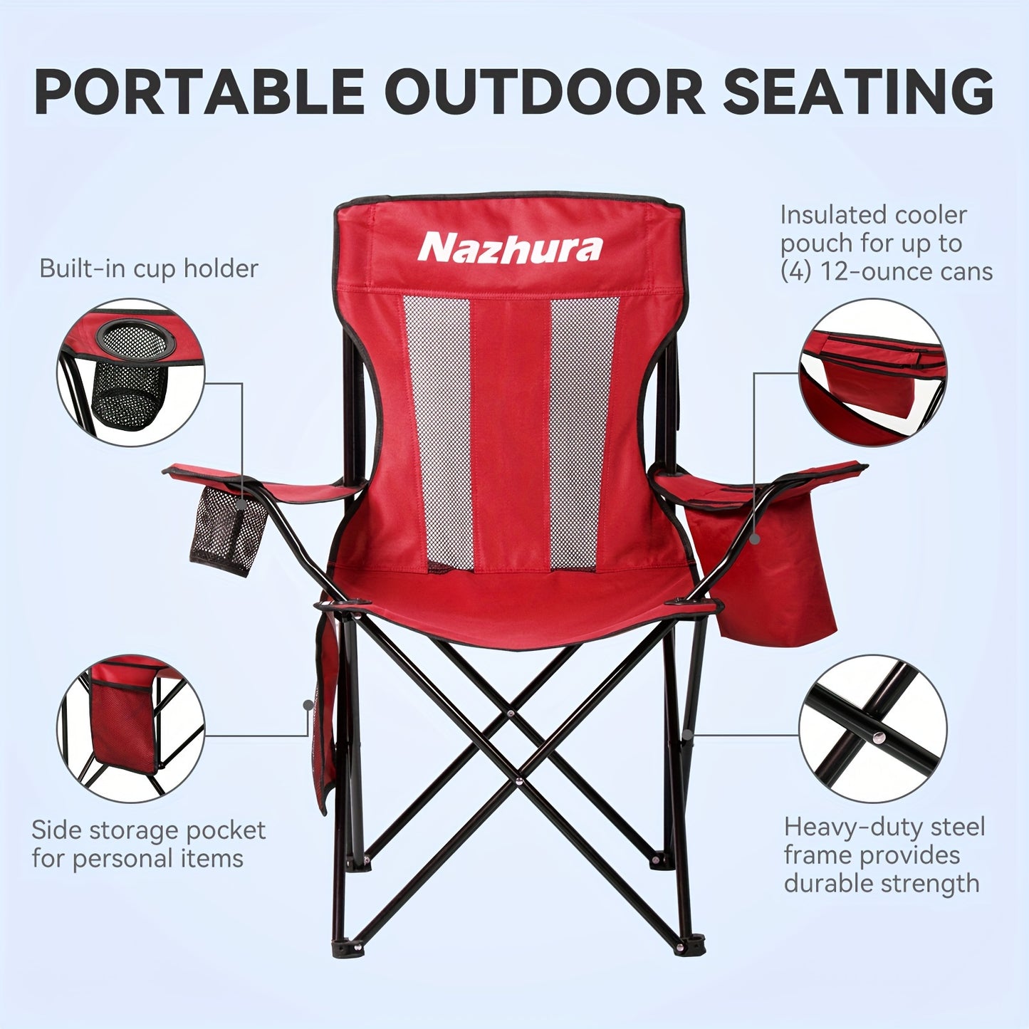 2/4pcs Folding Chair, Camping Chair with a Weight Capacity of 450Lbs, Breathable Mesh Design, Foldable for Easy Carrying. Get Once to Meet The Needs of The Whole Family. Suitable for Camping Trips And Courtyard Use.