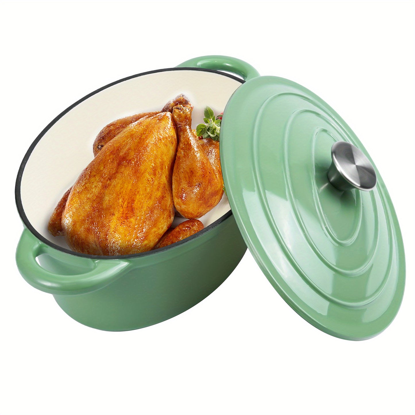 Cast Iron Dutch Oven Pot with Lid Non Stick Enamel Coated Cookware for Bread Baking and Cooking Dual Handles