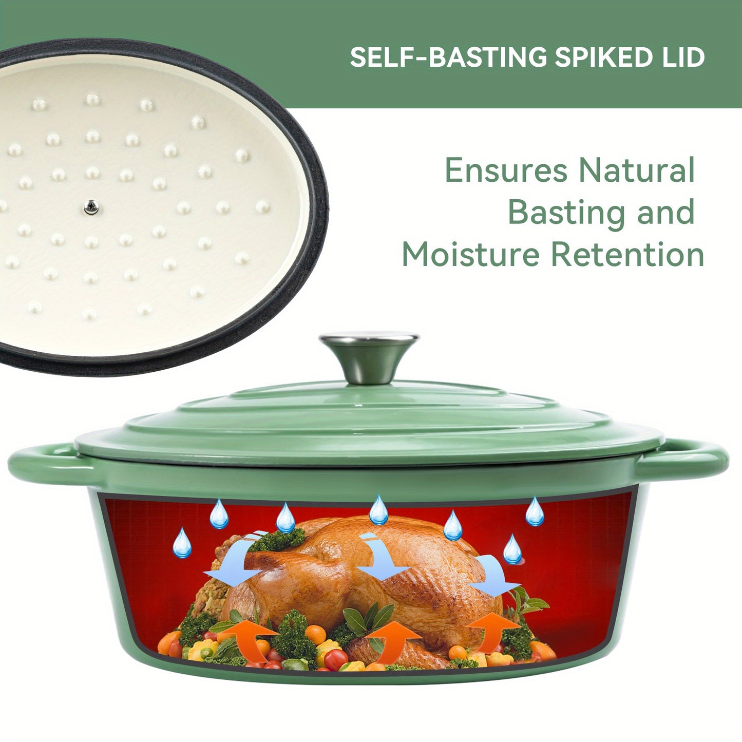 Cast Iron Dutch Oven Pot with Lid Non Stick Enamel Coated Cookware for Bread Baking and Cooking Dual Handles