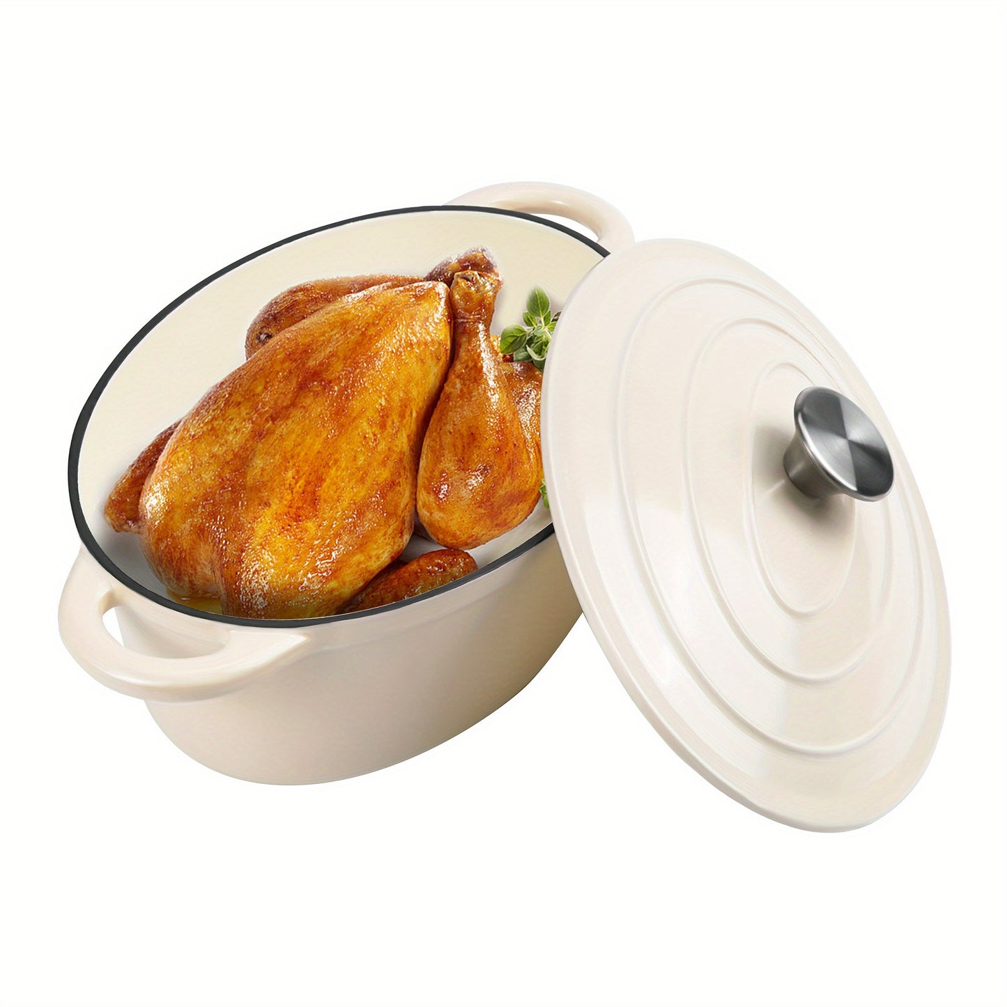 Cast Iron Dutch Oven Pot with Lid Non Stick Enamel Coated Cookware for Bread Baking and Cooking Dual Handles