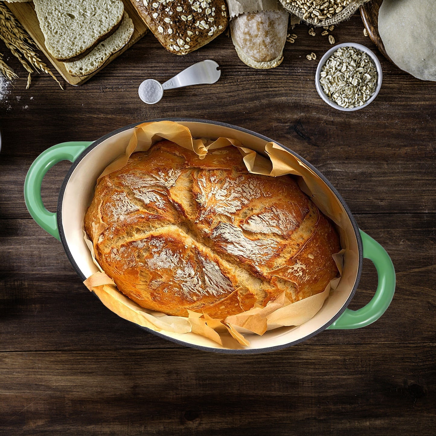 Cast Iron Dutch Oven Pot with Lid Non Stick Enamel Coated Cookware for Bread Baking and Cooking Dual Handles