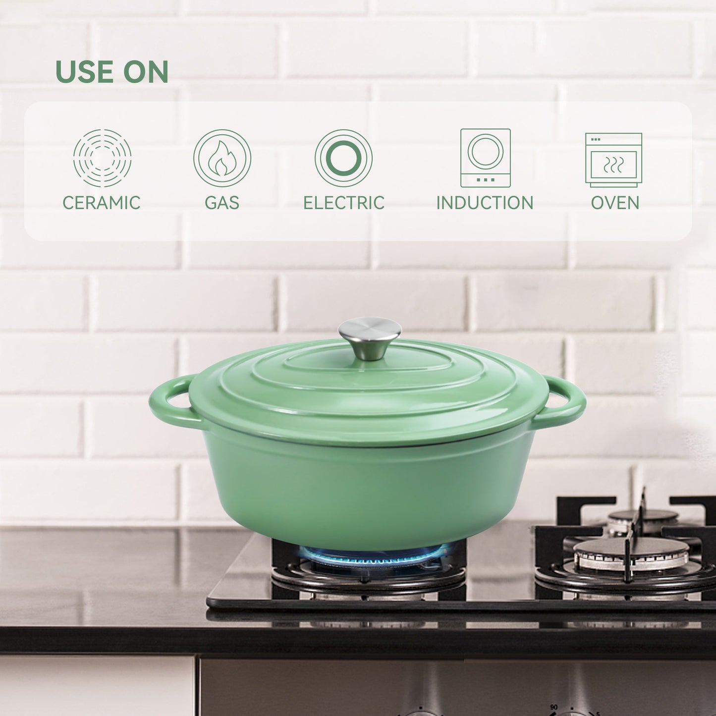 Cast Iron Dutch Oven Pot with Lid Non Stick Enamel Coated Cookware for Bread Baking and Cooking Dual Handles