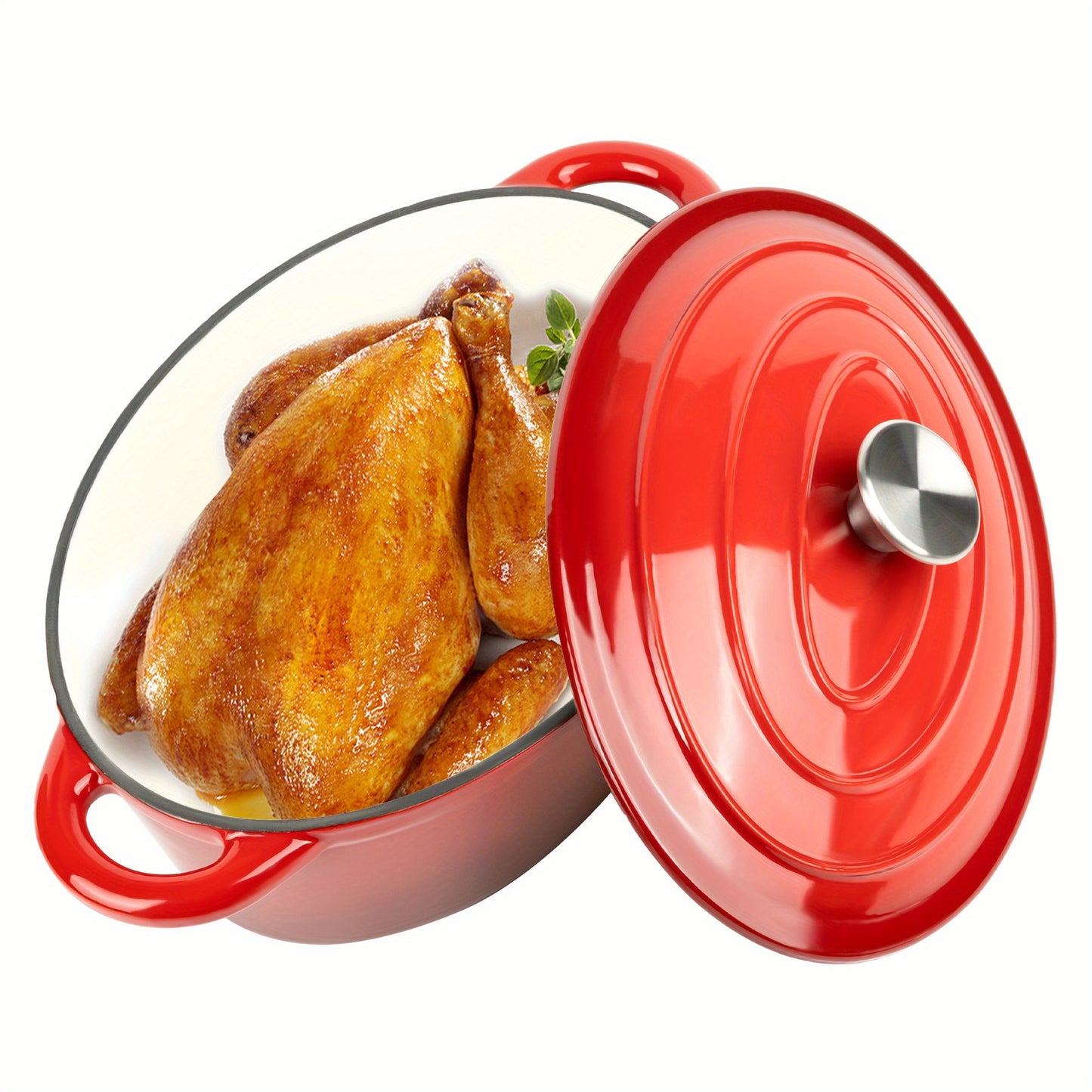 Cast Iron Dutch Oven Pot with Lid Non Stick Enamel Coated Cookware for Bread Baking and Cooking Dual Handles