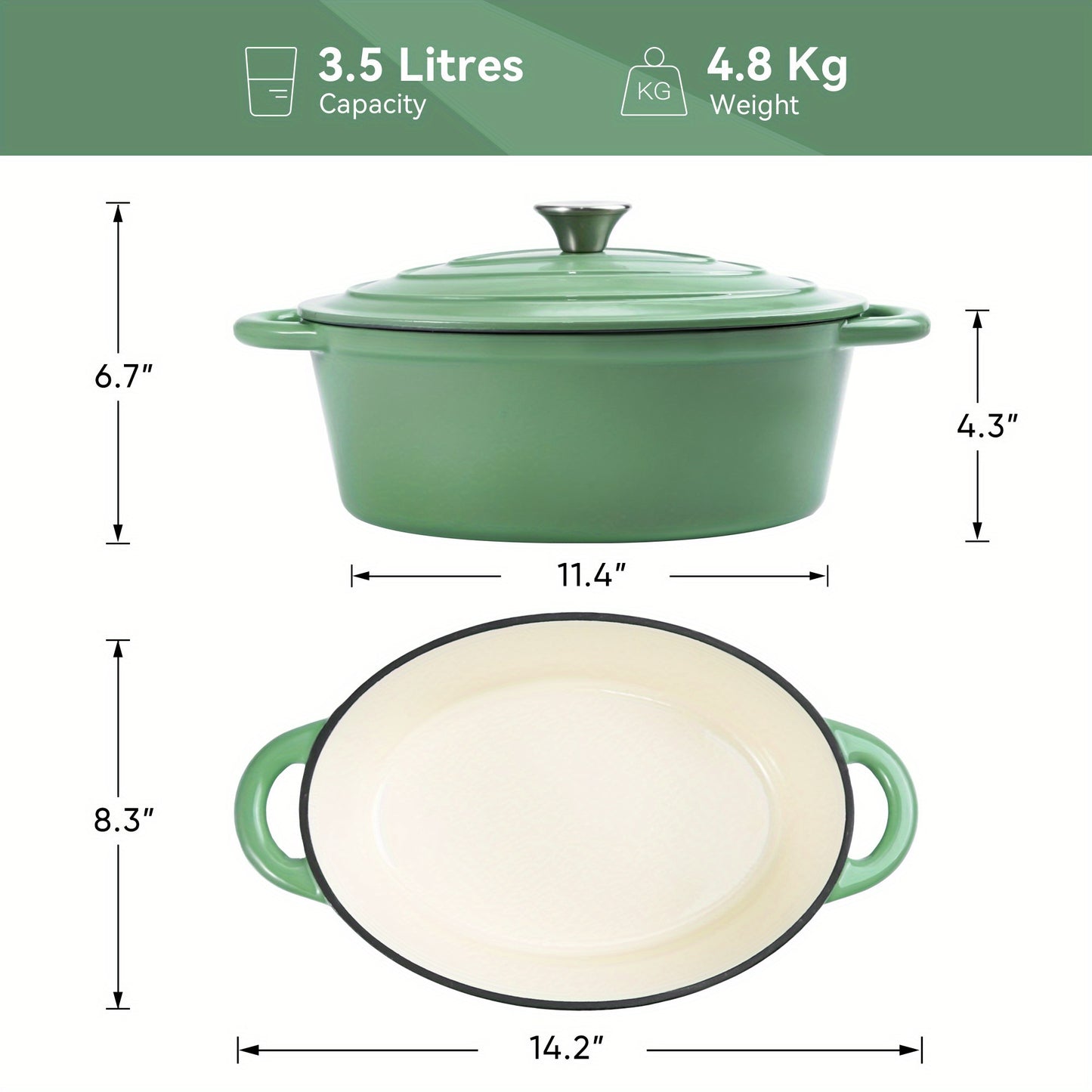 Cast Iron Dutch Oven Pot with Lid Non Stick Enamel Coated Cookware for Bread Baking and Cooking Dual Handles