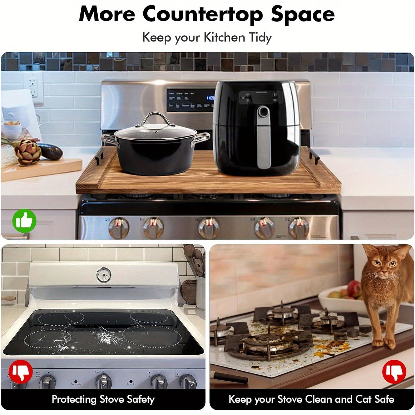 All In One Kitchen Tool Stove Cover Cutting Board Sink Cover Serving Tray Wood Stovetop Protector