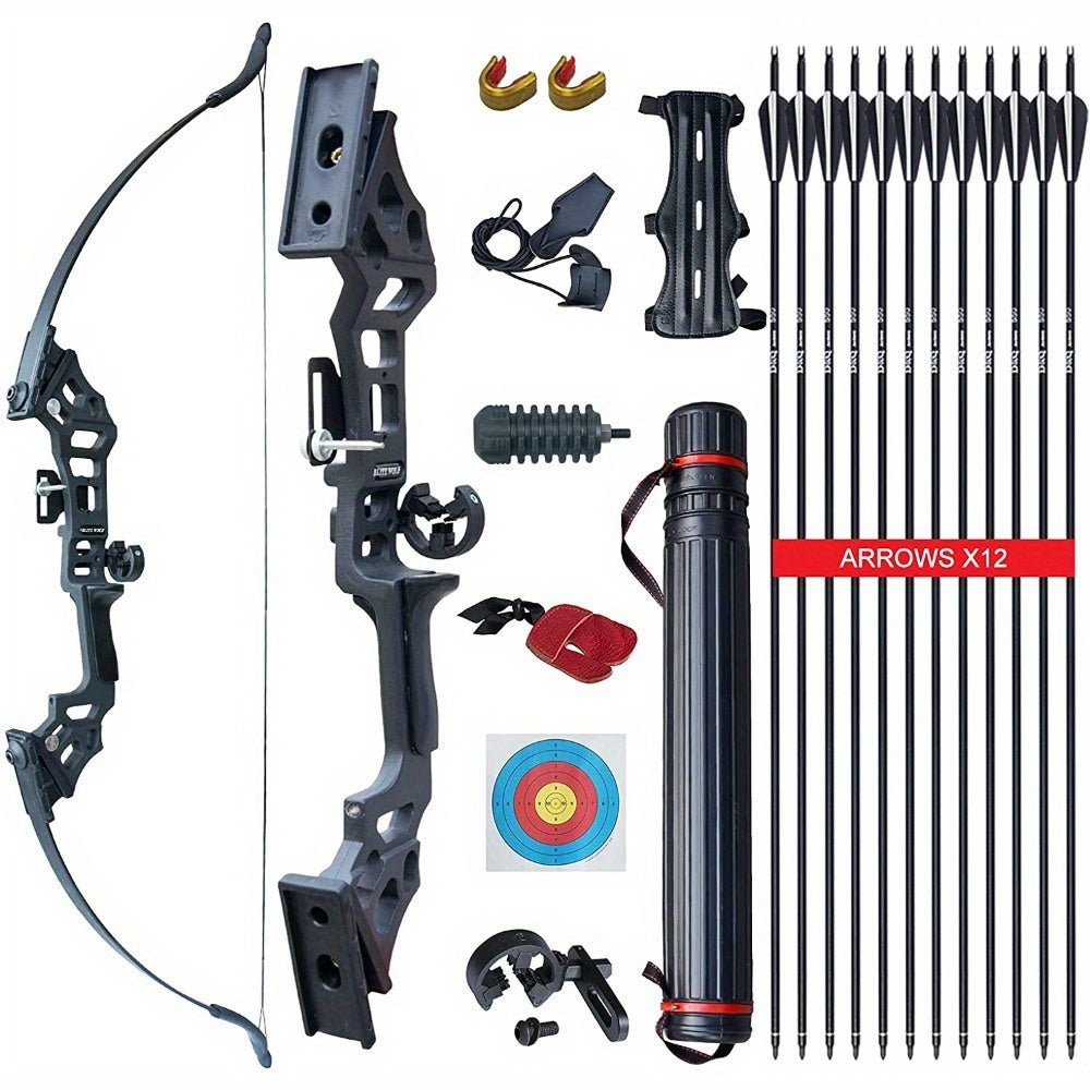12* Arrows Archery Takedown Recurve Bow Set - Long Bow Kit for Adults, Right Hand, Outdoor Shooting Training, Practice Hunting
