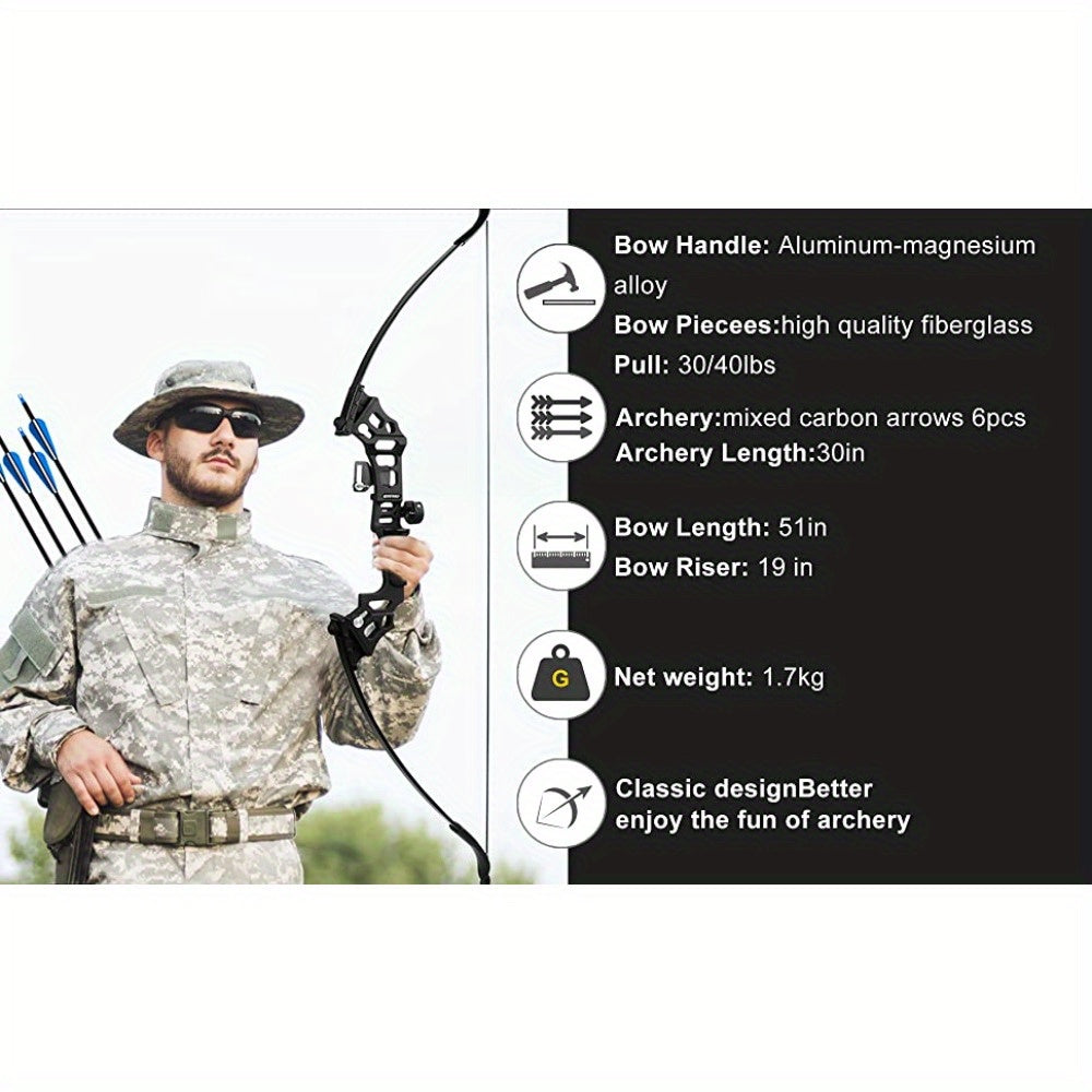 12* Arrows Archery Takedown Recurve Bow Set - Long Bow Kit for Adults, Right Hand, Outdoor Shooting Training, Practice Hunting