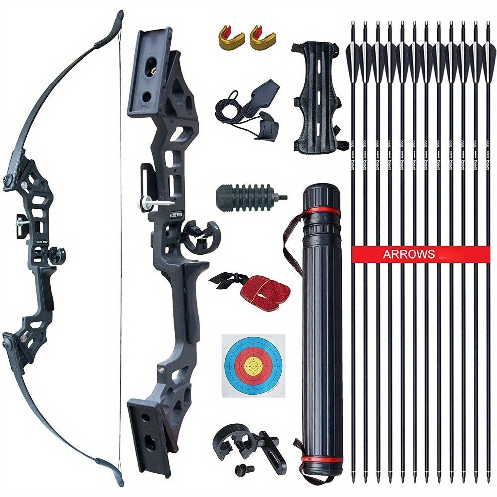 12* Arrows Archery Takedown Recurve Bow Set - Long Bow Kit for Adults, Right Hand, Outdoor Shooting Training, Practice Hunting