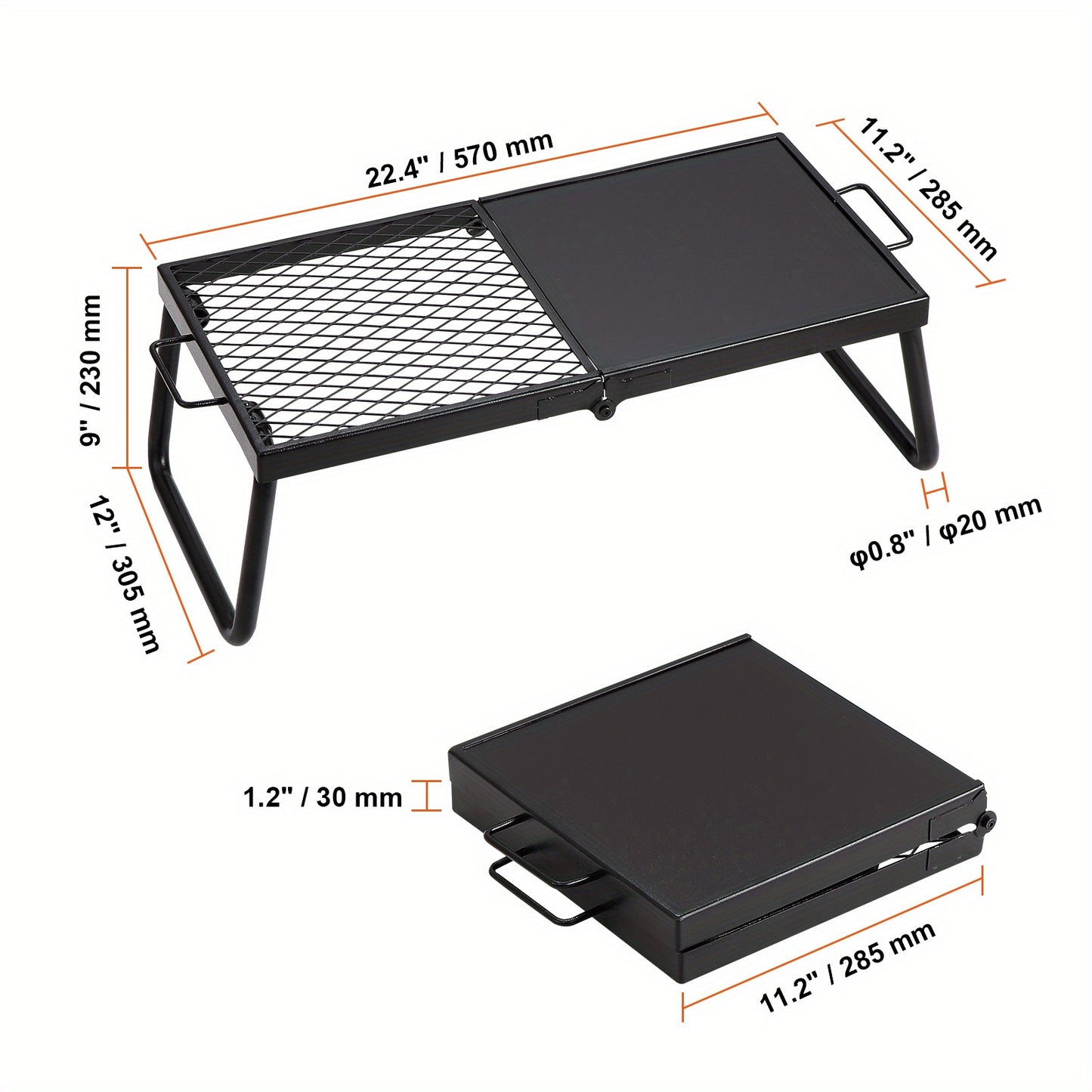 Heavy Duty Folding Campfire Grill Portable Steel Mesh Grate 22.4 Inch for Outdoor Cooking Camping with Carrying Bag Included
