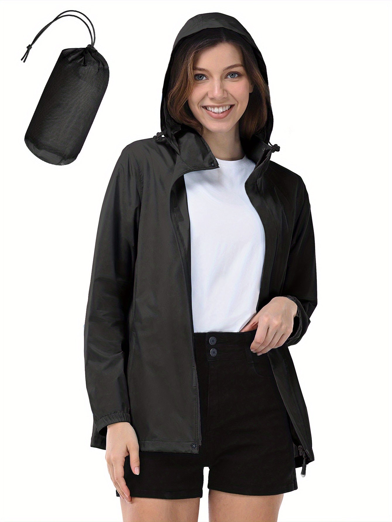 33000ft Women's Lightweight Packable Rain Jacket with Hood for Golf Hiking Travel Windbreaker