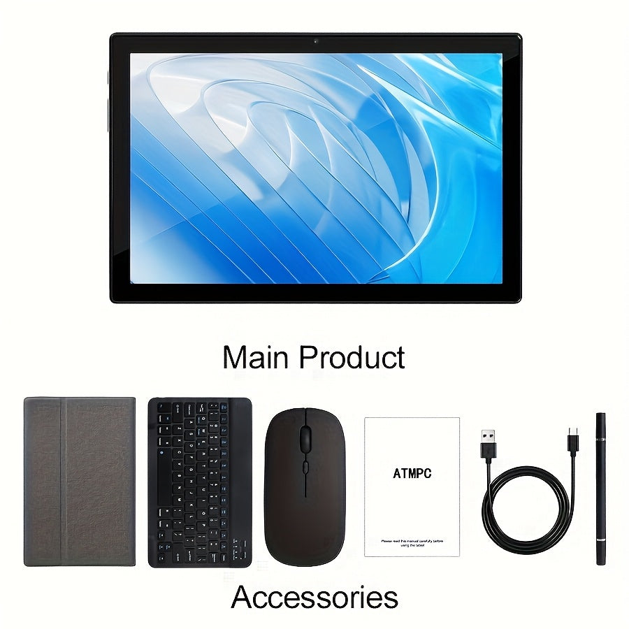 Tablet 10.1 Inch Android 14 OS Tablet, 2in 1 Tablets with Keyboard, Mouse, Case, Stylus Without Electricity, 128GB ROM 12GB (4GB+8GB) RAM, Dual Camera, Eight Core Processor, 1280 * 800 IPS High-definition Display Screen, GMS