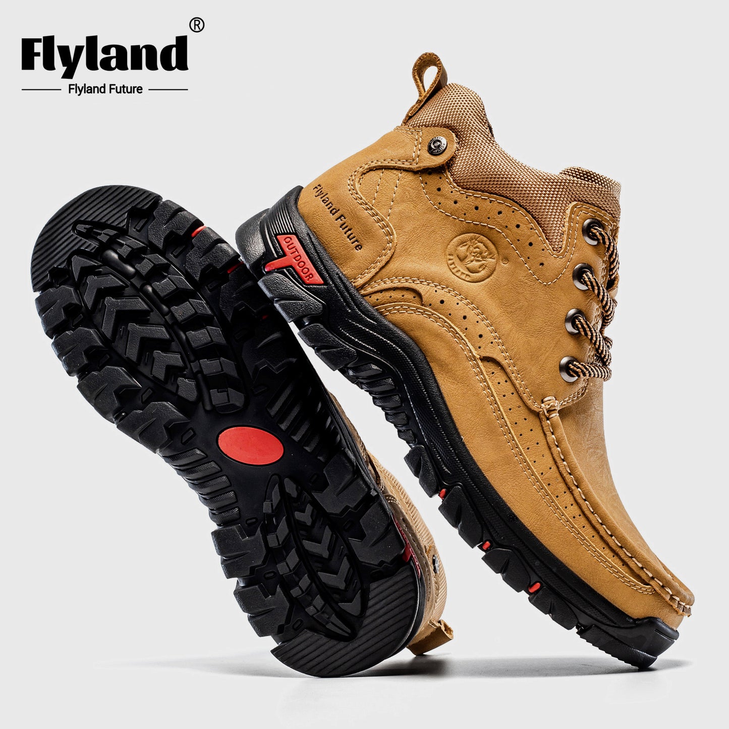 FLYLAND Genuine Leather Ankle Boots for Men & Women - Handcrafted, Breathable & Durable Casual Shoes with Non-Slip Rubber Sole, Lace-Up Closure, Brown Leather Upper & Black Sole - Perfect for Office, Vacation, or Casual Attir