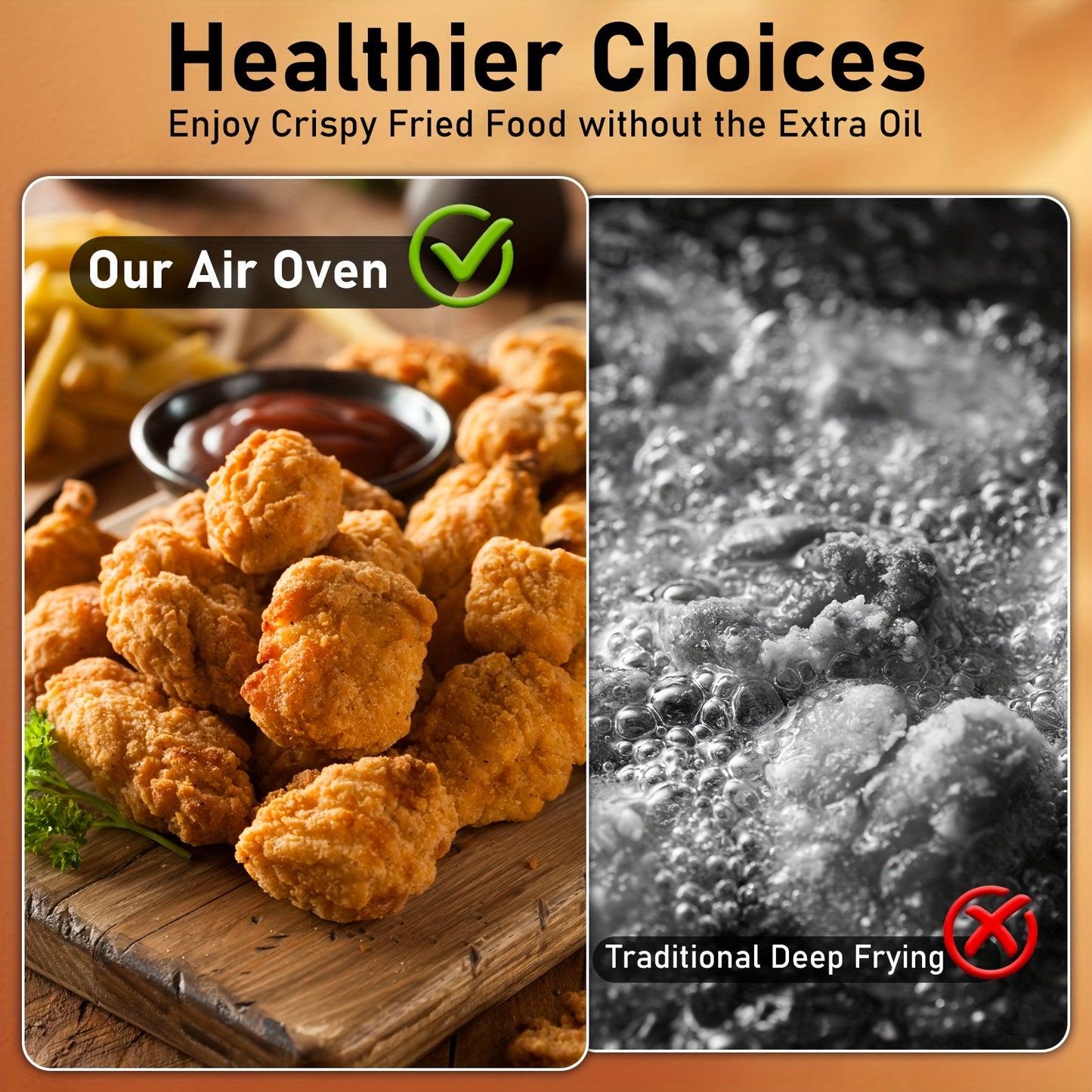 Healthy Choice 12QT Air Fryer Convection Oven - 10-in-1 Multi Function, Visible Window, Touchscreen, Easy To Clean, One-Touch Operation - Black