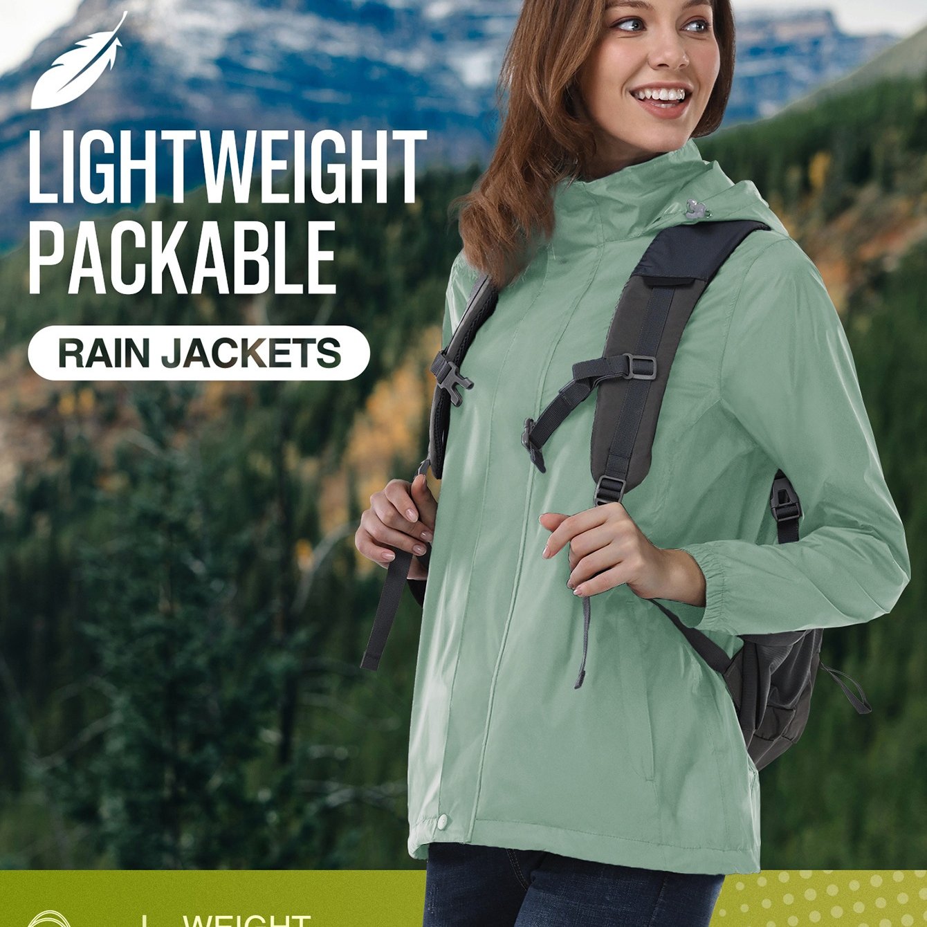 33000ft Women's Lightweight Packable Rain Jacket with Hood for Golf Hiking Travel Windbreaker