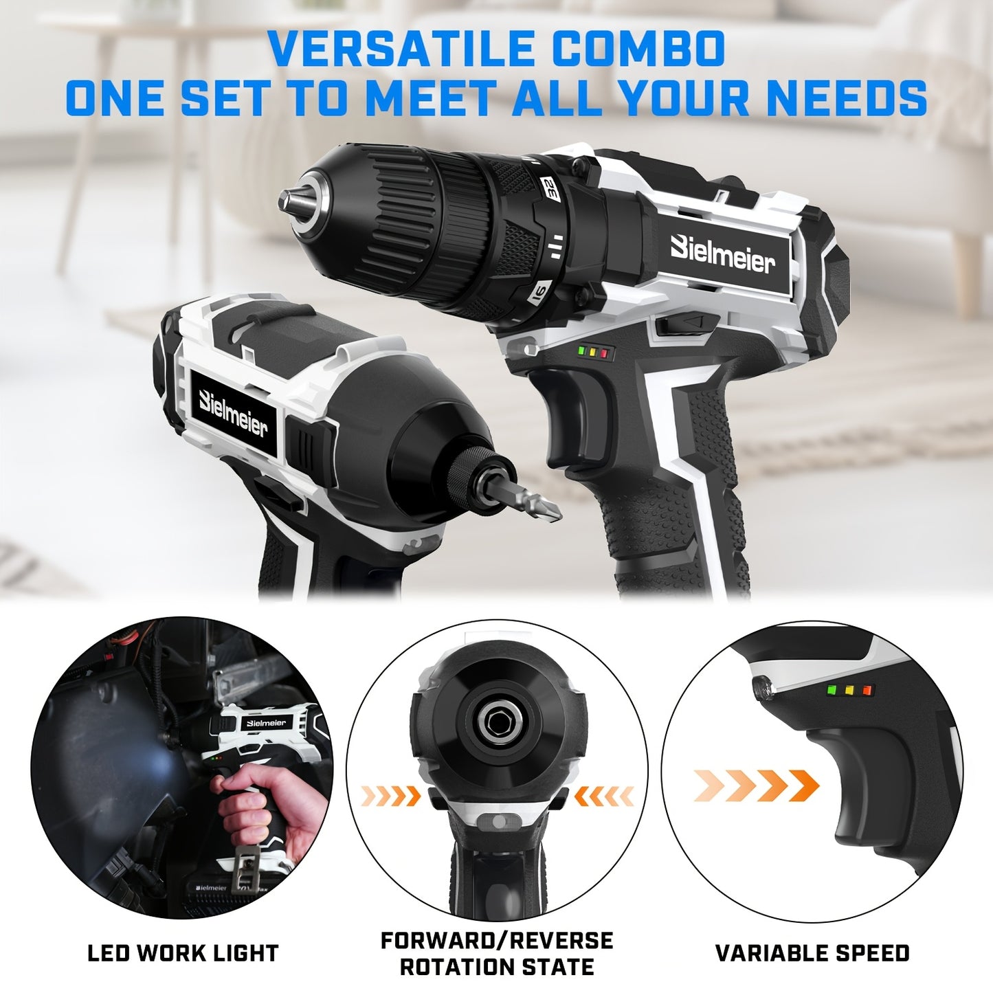 20V Cordless Drill Sets Combo Kit | 3/8" Drill and 1/4" Impact Driver Set | 33pcs Drill Bit Set | LED Light, Charger, Battery Pack | Home Repair