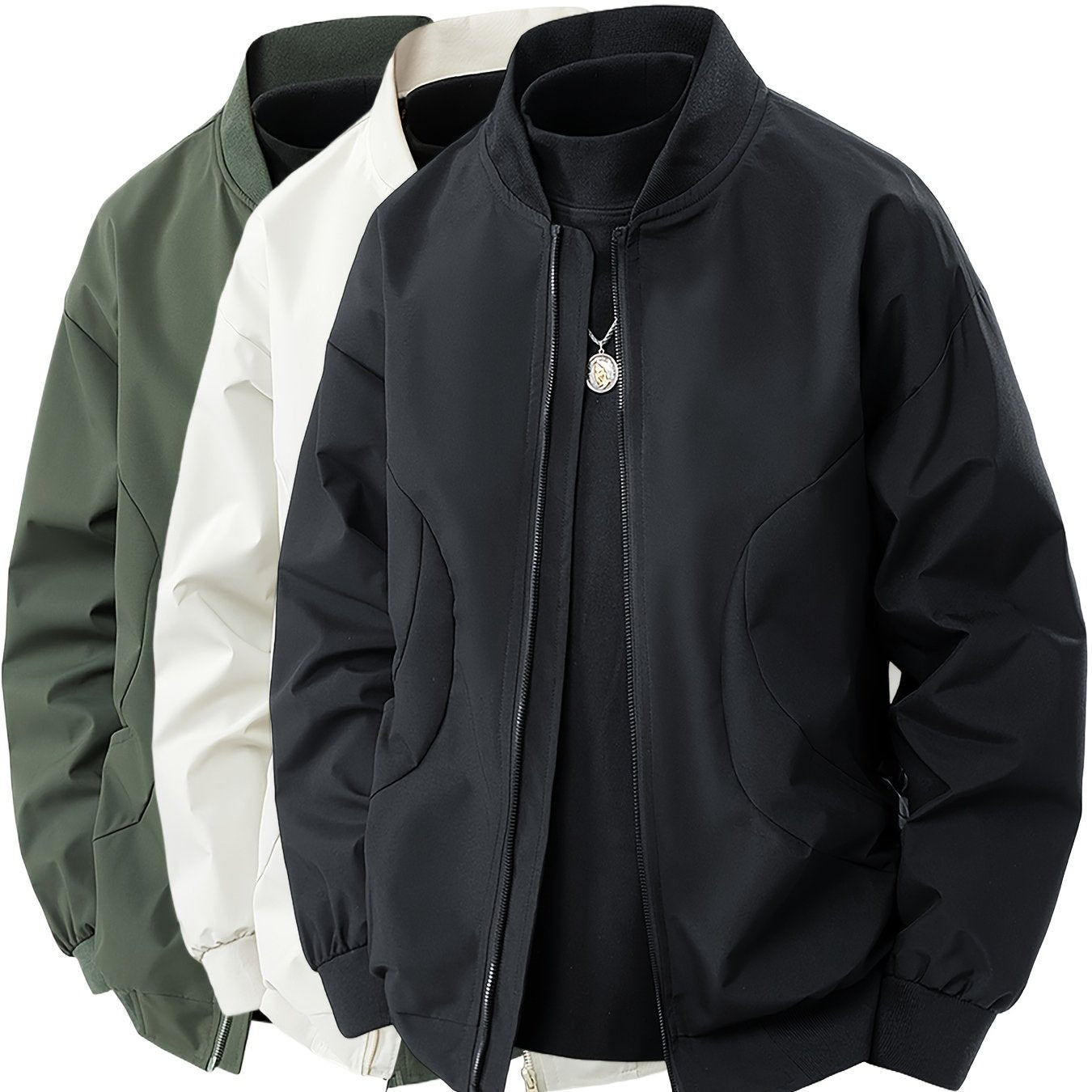 3pcs Set of Men'S Jackets, New Spring and Autumn Thin Collar Jacket for Youth, Versatile Outerwear for Young People in Early Spring