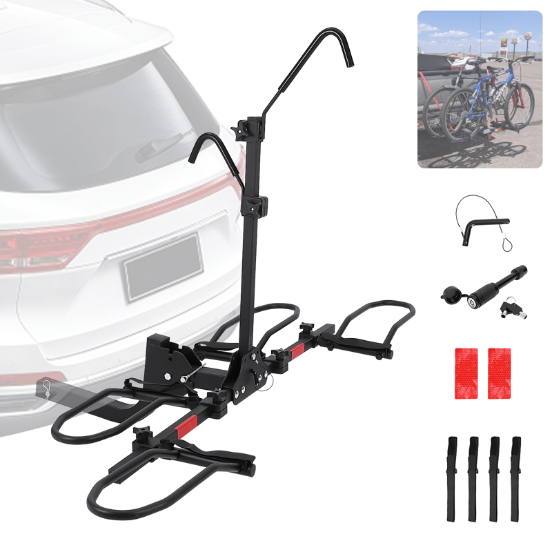 2-Bicycle Carrier with Lock Pin for Car, Folding Hitch Mount Bike Rack 2" Receiver