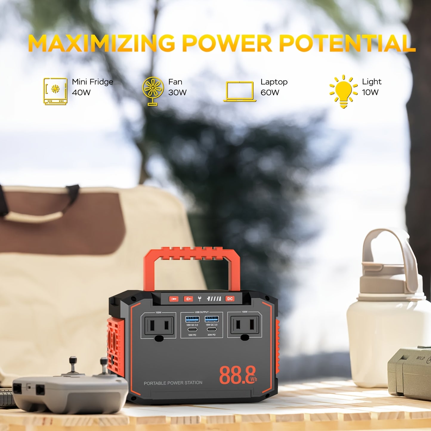 100W 300W Portable Camping Power Station 88.8Wh 111Wh 240Wh With AC USB-C PD USB QC3.0 DC Output LED Emergency Power Light For Outdoor Camping RV Traveling Emergencies