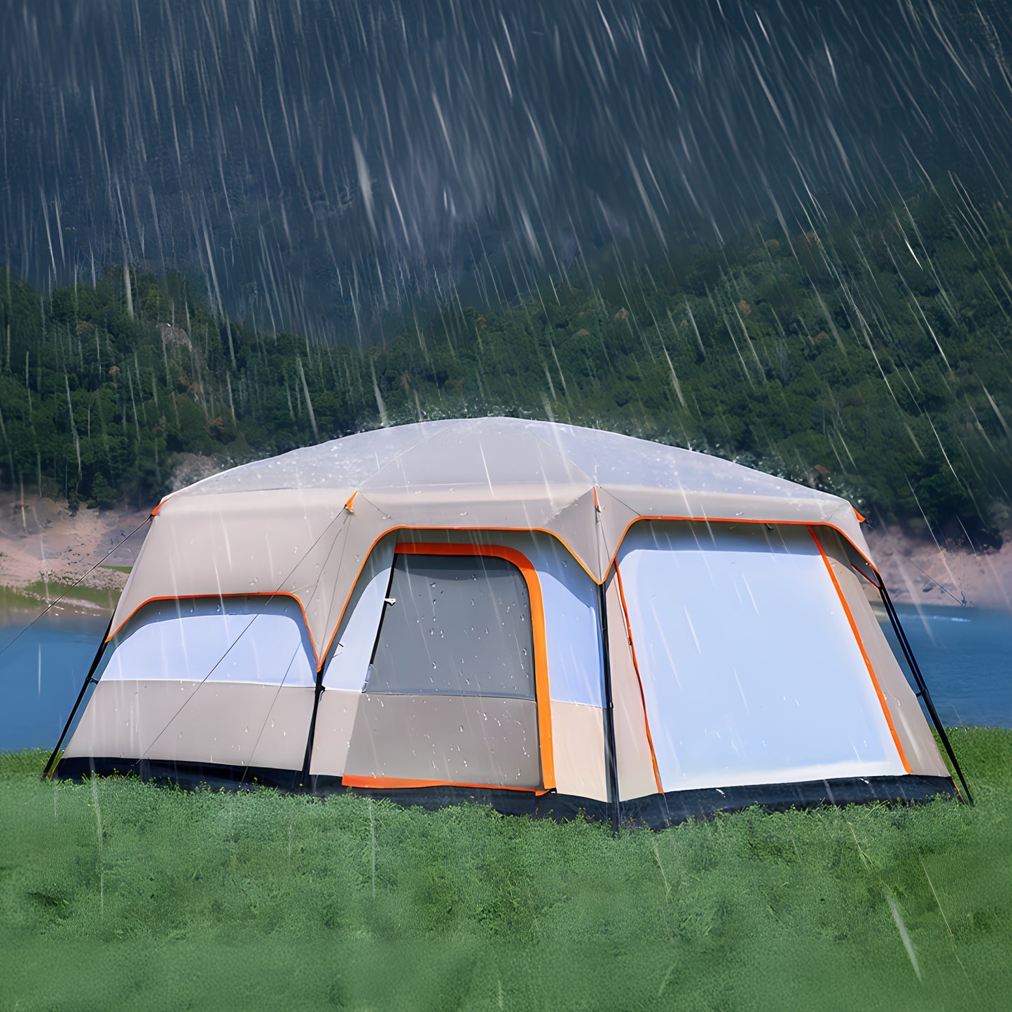 Ezify Waterproof Family Camping Tent - Spacious 2-Room, Double-Deck Design for 4-6 People, Durable & Rainproof with Zip Closure, Perfect for Outdoor Adventures