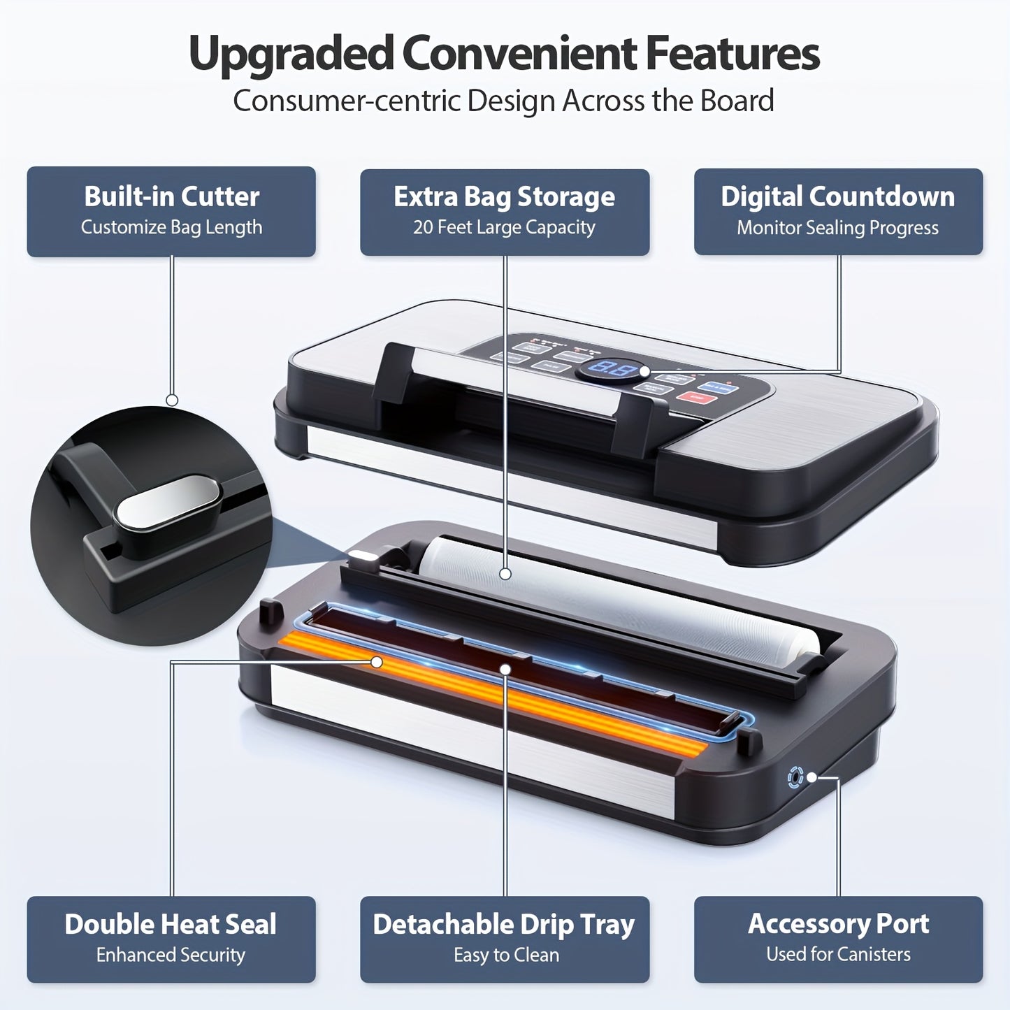 Beelicious Pro Automatic Vacuum Sealer Machine with 10 Modes | 95KPA Dual Pump & Double Seal Technology | Dry/Moist Food Preserving System | Bonus Accessory Hose + Roll-Packed Bags (Upgraded User Experience Design)