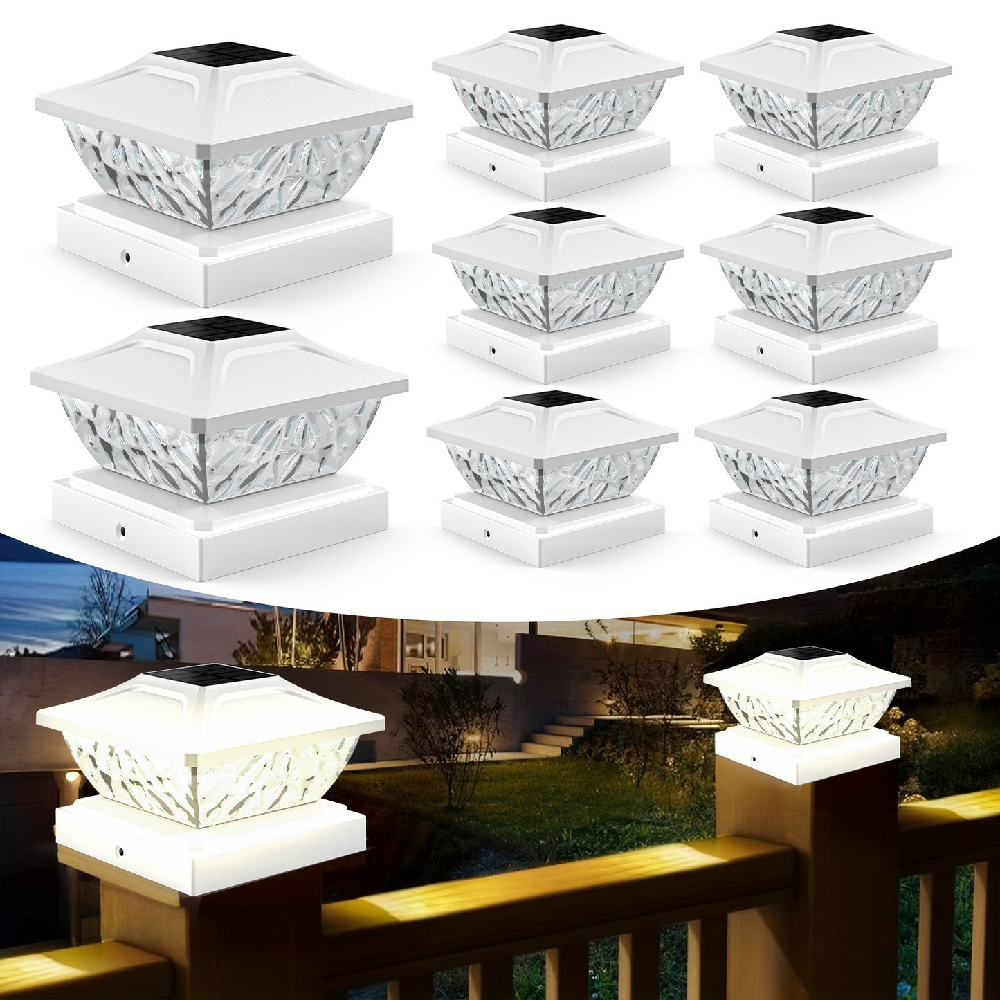 Solar Powered Post Cap Lights Energy Efficient Plastic Fixture Semi Flush Mount with Light Sensor 800mAh Nickel Battery for 4x4 to 5x5 Posts