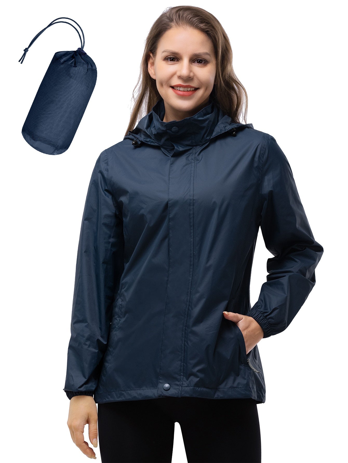 33000ft Women's Lightweight Packable Rain Jacket with Hood for Golf Hiking Travel Windbreaker