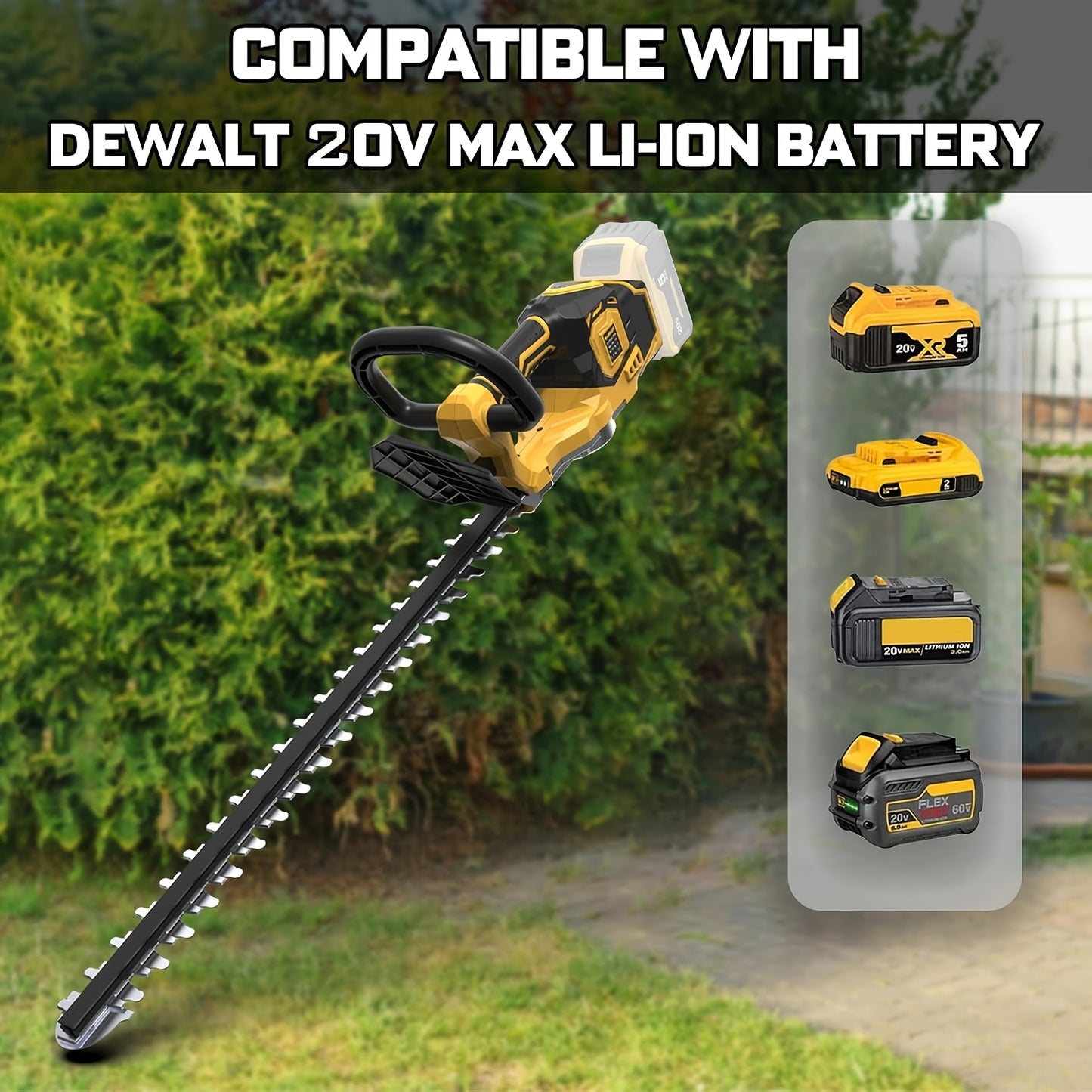 20-Inch Cordless Hedge Trimmer Compatible with Dewalt 20V MAX Battery High-Carbon Steel Brushless Motor