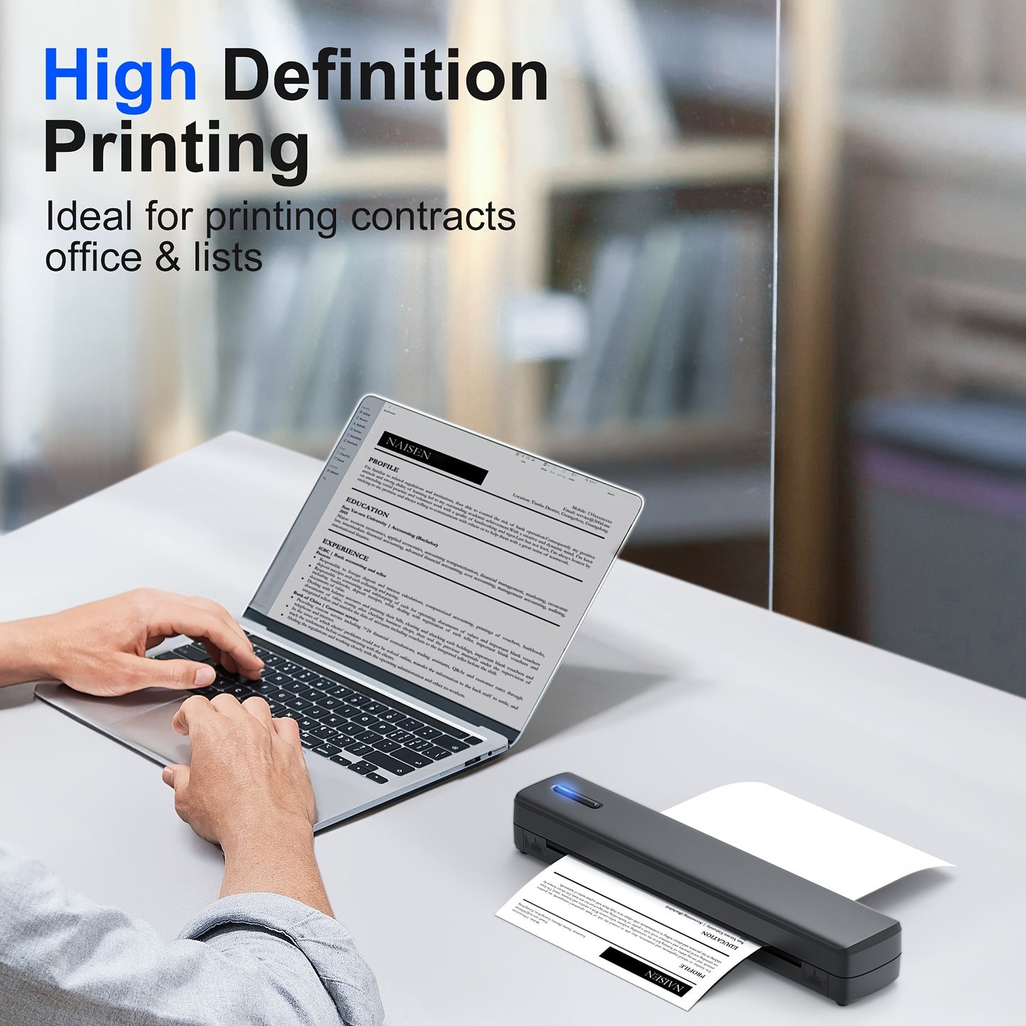 A4 Inkless Printer - Portable Thermal Printer for Wireless Mobile Travel, Supports Letter Mini Printing, Compatible with Mobile Phones And Laptops, Suitable Folding Paper/rolling/tattoo Paper
