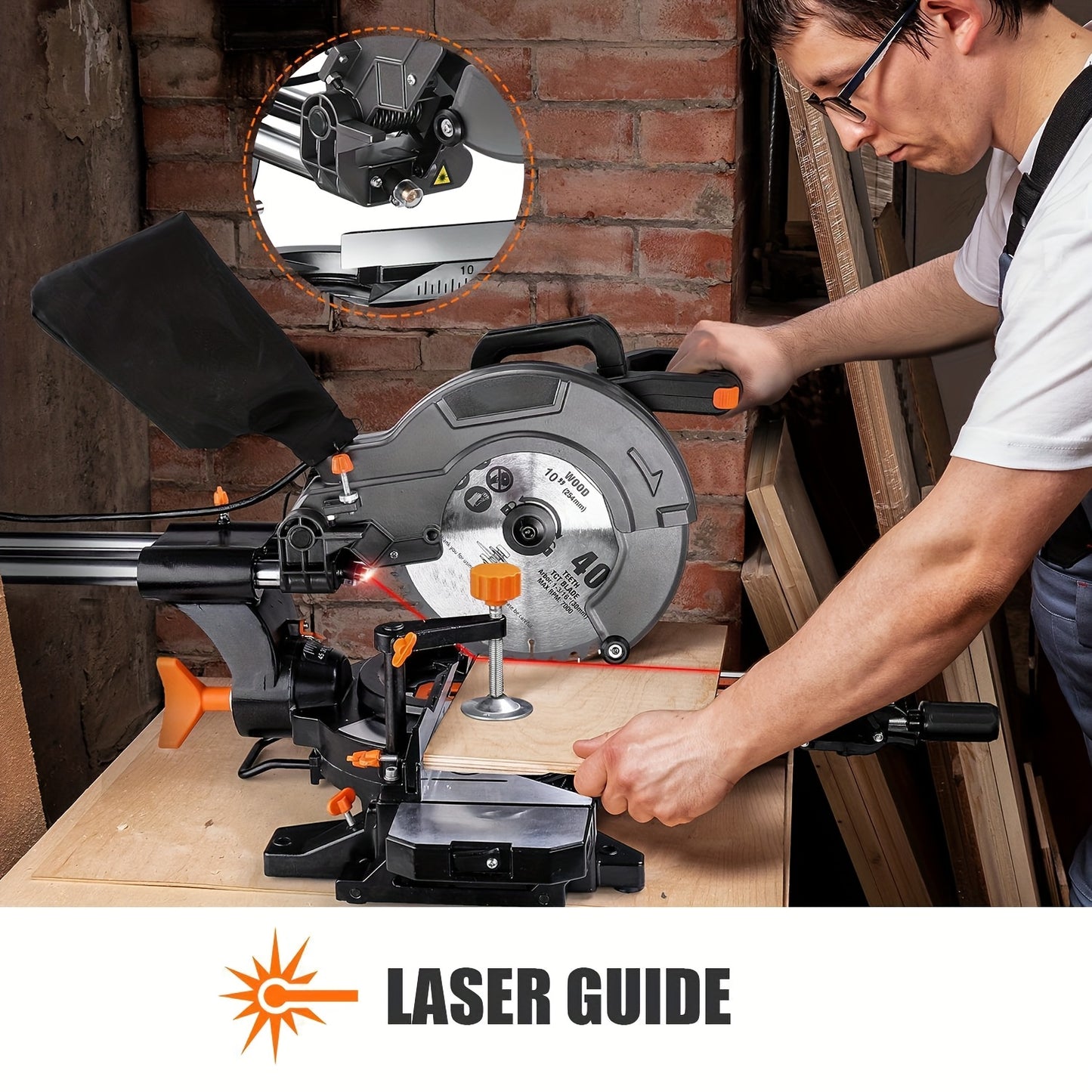 DOVAMAN 15A 10in Sliding Miter Saw, 3 Blades & 2-Speed (3200/5000RPM) for Wood/Metal/PVC Cuts, 0-45° Single-Bevel, Laser Guide, Max 13.4"x3.5" Cut, Dado Slot & 9 Stops