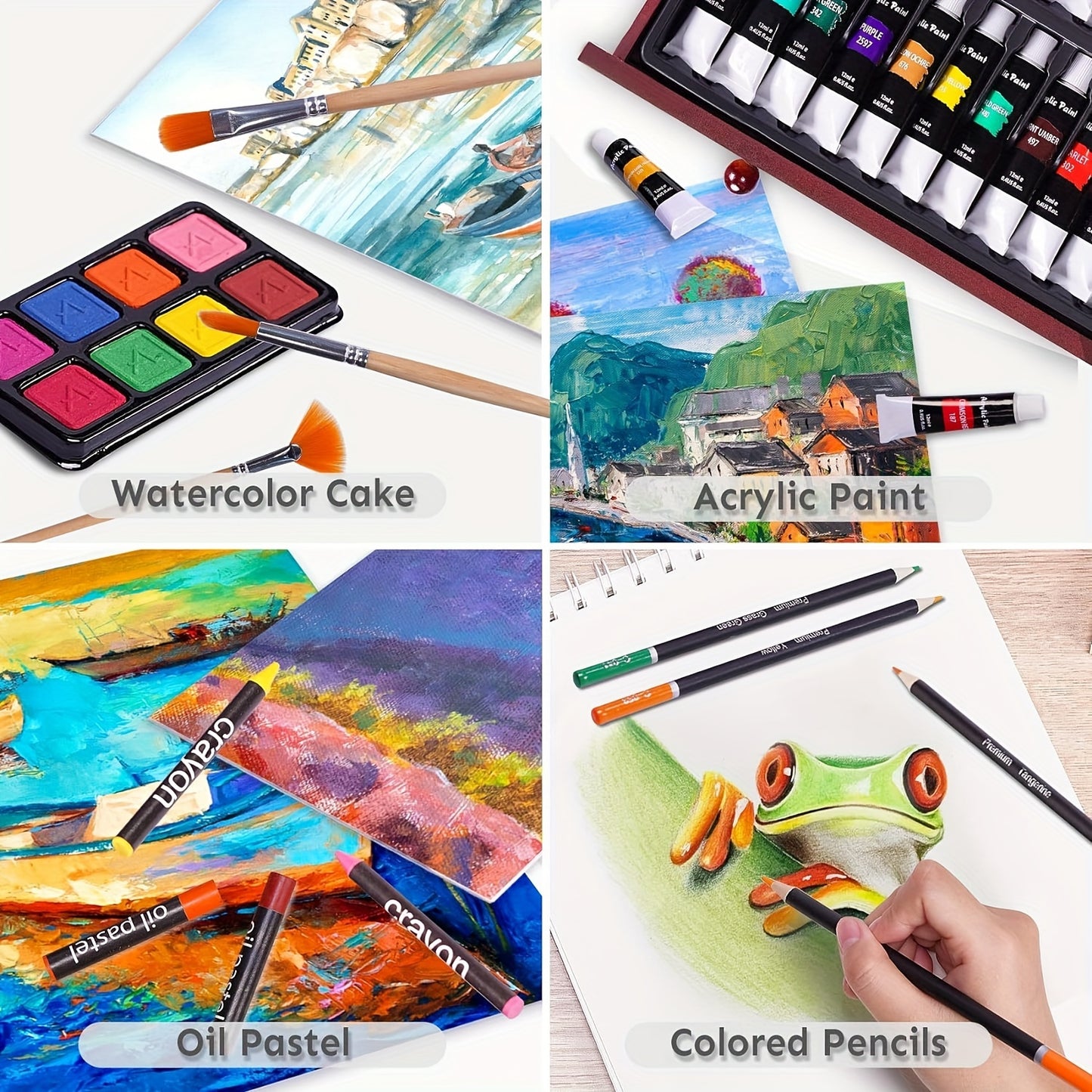 175pcs Deluxe Art Set With 2 Drawing Pads, Crayons, Acrylic Paints, Colored Pencils Set In Wooden Case, Professional Art Kit For Adults, Artist And Teen, Paint Supplies, Gift, Father'S Day Gift