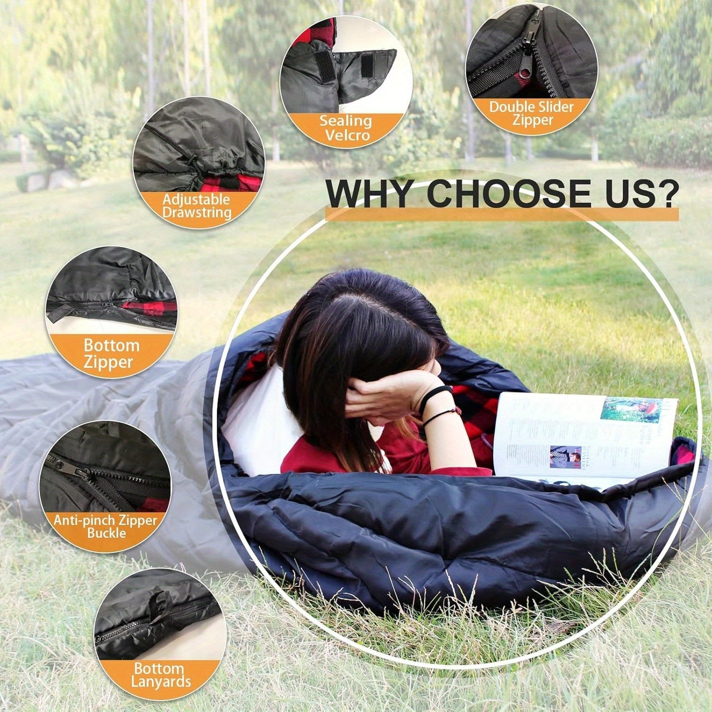 0 Degree Flannel XXL Oversized Sleeping Bag for Adults All Seasons Camping with Compression Sack