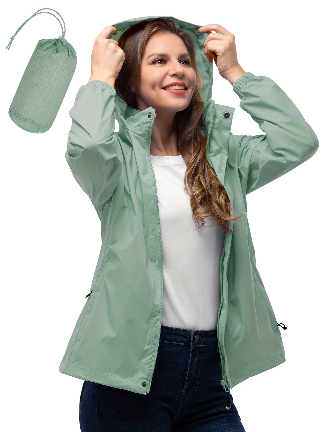 33000ft Women's Lightweight Packable Rain Jacket with Hood for Golf Hiking Travel Windbreaker