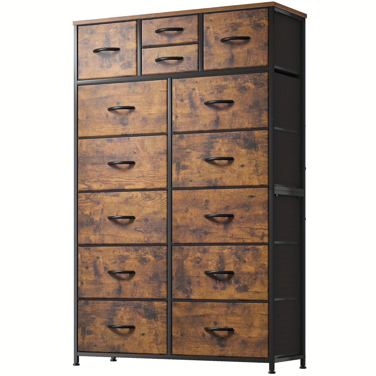 14-Drawer Tall Dresser with Metal Frame & Wood Top - 52" H Freestanding Storage Cabinet for Bedroom, Living Room, Entryway - Easy Assembly, No Power Needed, 11.8" D x 37" W, Tall Dresser for Bedroom, Home Organization, Contem