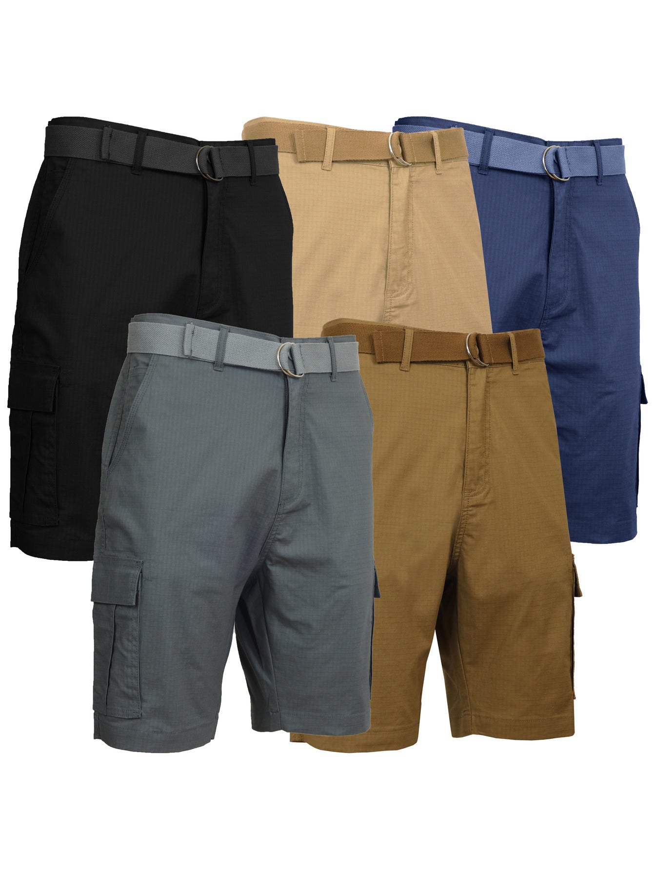 3 Pack Men's Cotton Stretch Ripstop Cargo Shorts With Belt
