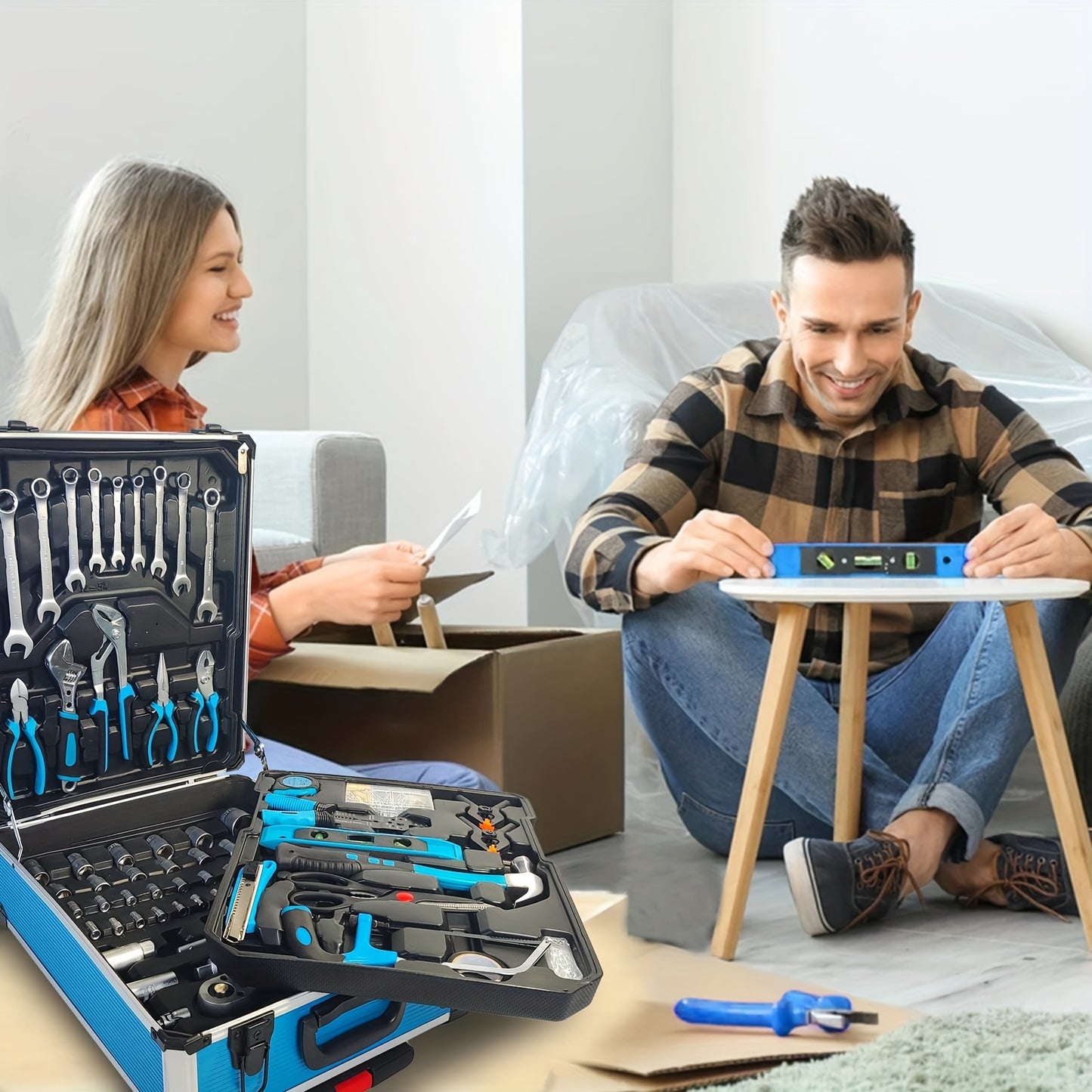 799pcs Aluminum Trolley Case Tool Set Silvery, House Repair Kit Set, Household Hand Tool Set, with Tool Belt, Gift On Father's DayTool Sets for Men, Tool Box with Tools, Tool Kit with Rolling
