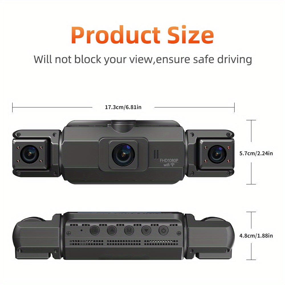 512GB Free Memory Card Car Dash Cam with 3" IPS Screen, GPS, Night Vision, G-Sensor, Loop Recording, WiFi, Ultra-Wide Angle Front/Rear/Left/Right Cameras, Motion Detection, Free 64GB SD Card, Vehicle Security Monitor | Modern