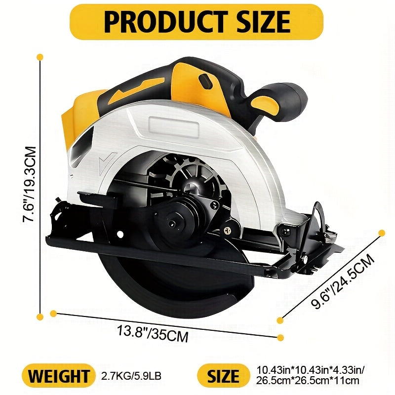 Cordless Circular Saw, 7-1/4 Inch Brushless Electric Circular Saw Compatible, 0-50 Degree Bevel Capability, 2 Blades, Without Battery, Suitable For Cutting Aluminum, Stainless Steel, Wood, Plastic And Stone, Suitable For DEWA