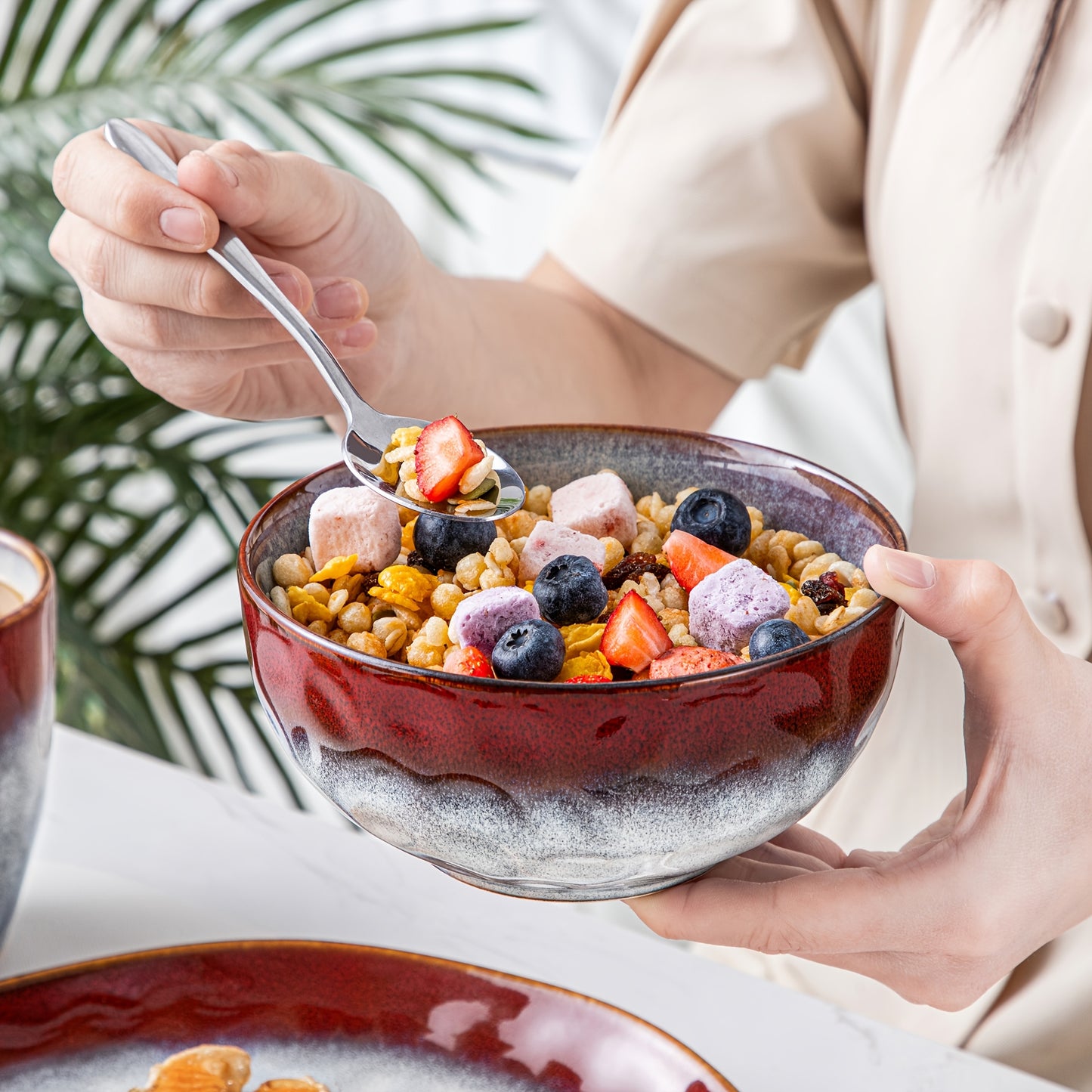 16 Pieces Modern Ceramic Dinnerware Set Includes Plates Bowls and Mugs for 4 High Temperature Kiln Glazed Easy Clean Tableware
