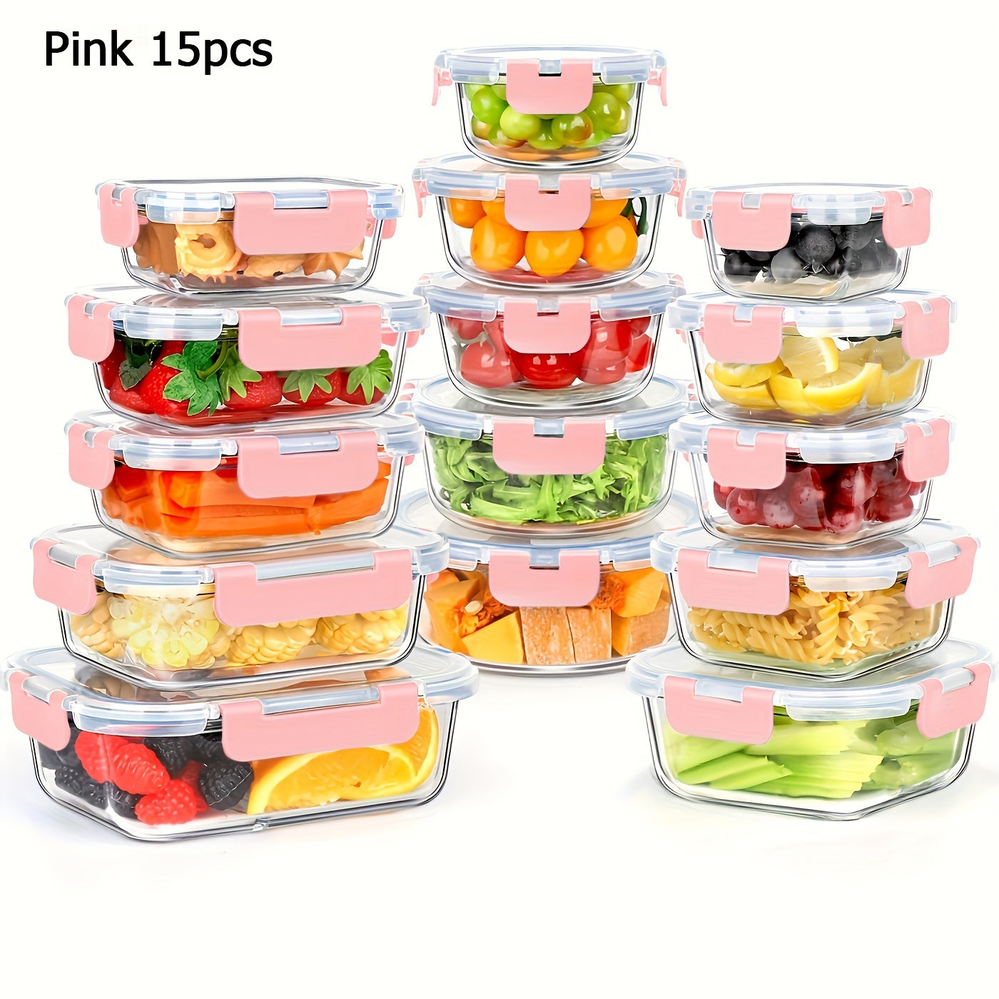Airtight Glass Meal Prep Containers Set - 15 Pieces Food Storage