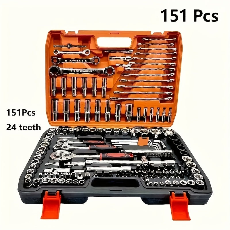 151 Professional Car Master Tool Set - Premium Tool Set For Car, Bicycle And Motorcycle Repair - Compact, Portable, Complete Solution With Ratchet Wrench, Various Screwdriver Sets, No Battery