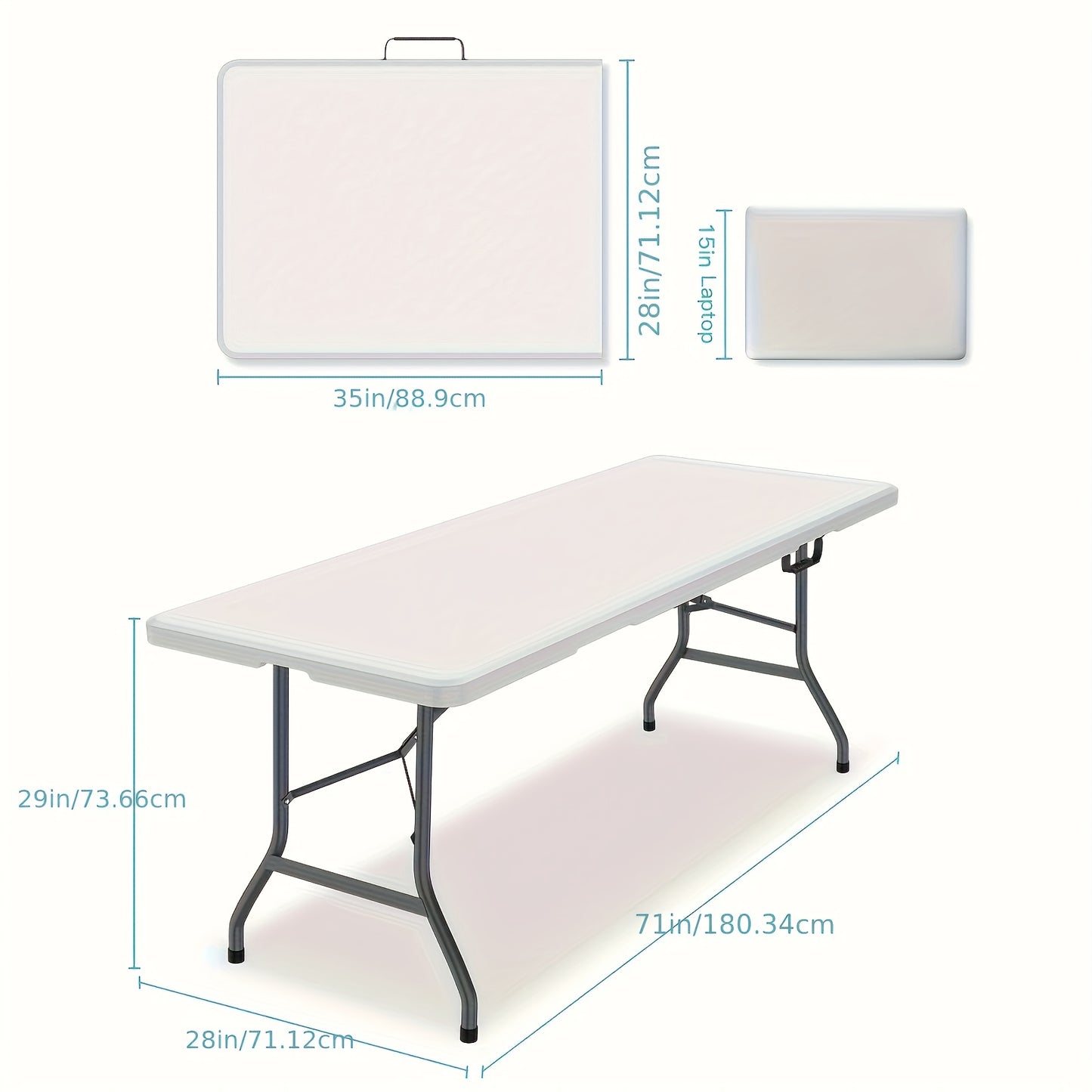 4 FT/ 6 FT Plastic Folding Dining Table, White High Duty Rectangular Dining Table with Carrying Handle, Portable In/Outdoor Camping Picnic Garden Party Dining & Office Meeting Desk, Multipurpose