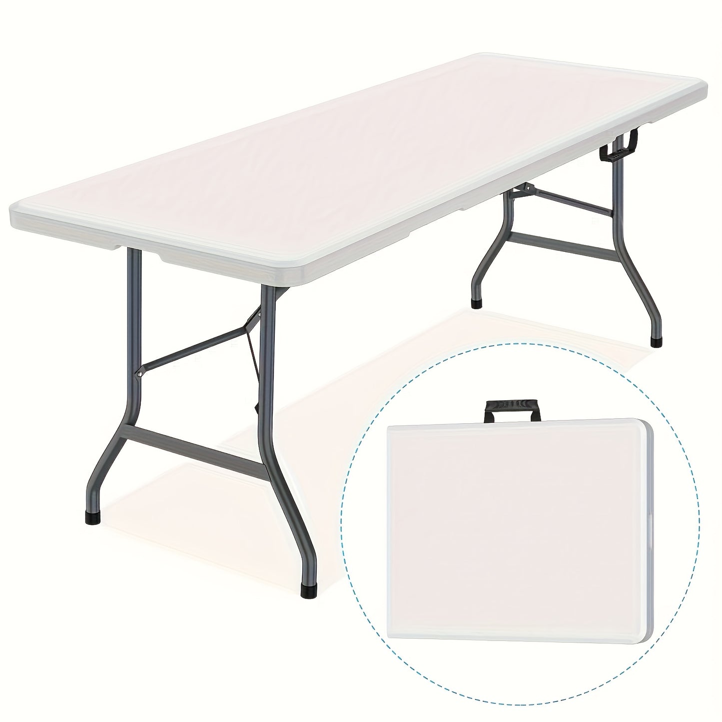 4 FT/ 6 FT Plastic Folding Dining Table, White High Duty Rectangular Dining Table with Carrying Handle, Portable In/Outdoor Camping Picnic Garden Party Dining & Office Meeting Desk, Multipurpose