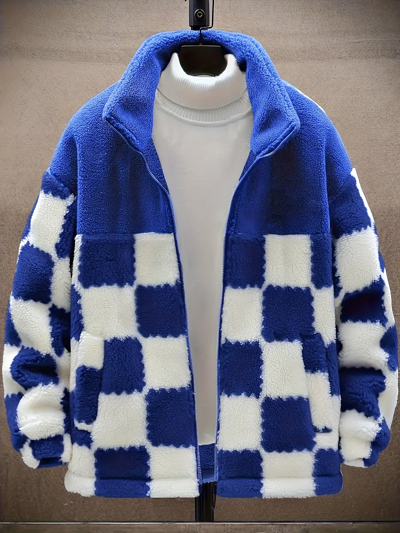 Women'S Plus Size Casual Plaid Print Faux Fur Coat Zip Up Shaggy Warm Winter Jackets With Pockets - For Women - Faux Fur & Fleece Lining - Perfect For Cold Weather & Winter - Ideal Gift For Women