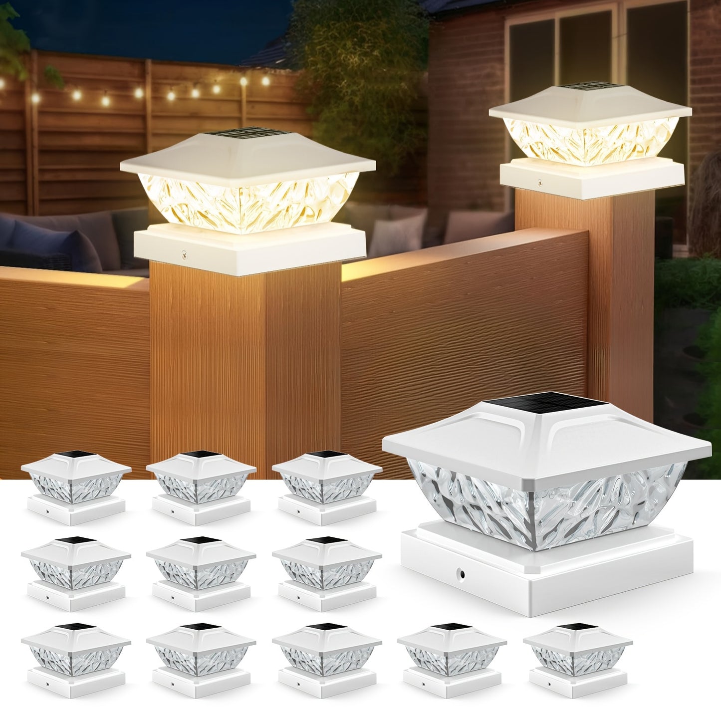 Solar Powered Post Cap Lights Energy Efficient Plastic Fixture Semi Flush Mount with Light Sensor 800mAh Nickel Battery for 4x4 to 5x5 Posts