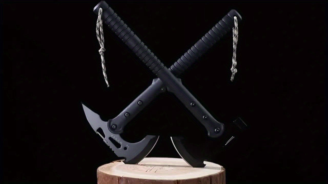 Multi-Purpose Ergonomic Black Stainless Steel Axe and Camping Hatchet Set for Hiking Trekking Emergency Preparedness and Camping Accessories
