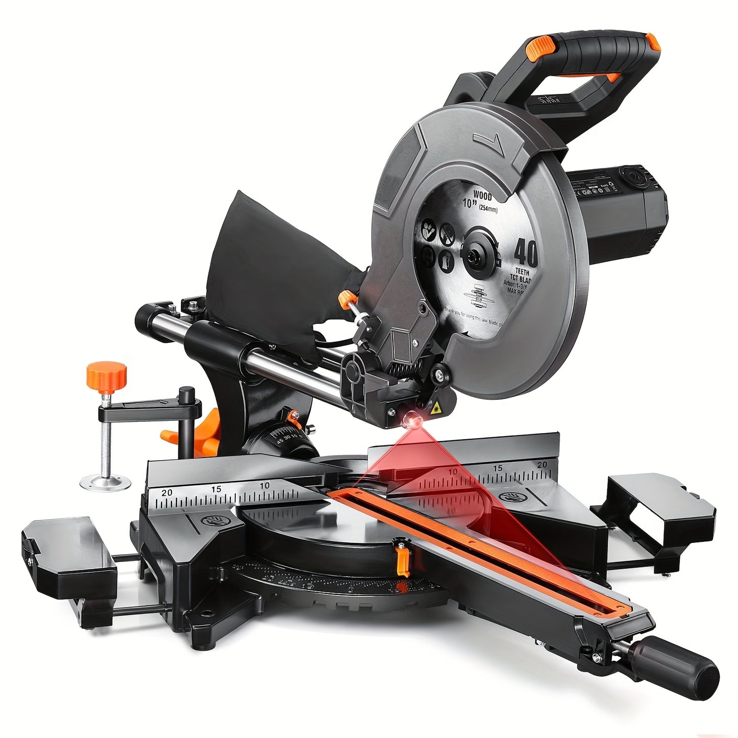 DOVAMAN 15A 10in Sliding Miter Saw, 3 Blades & 2-Speed (3200/5000RPM) for Wood/Metal/PVC Cuts, 0-45° Single-Bevel, Laser Guide, Max 13.4"x3.5" Cut, Dado Slot & 9 Stops
